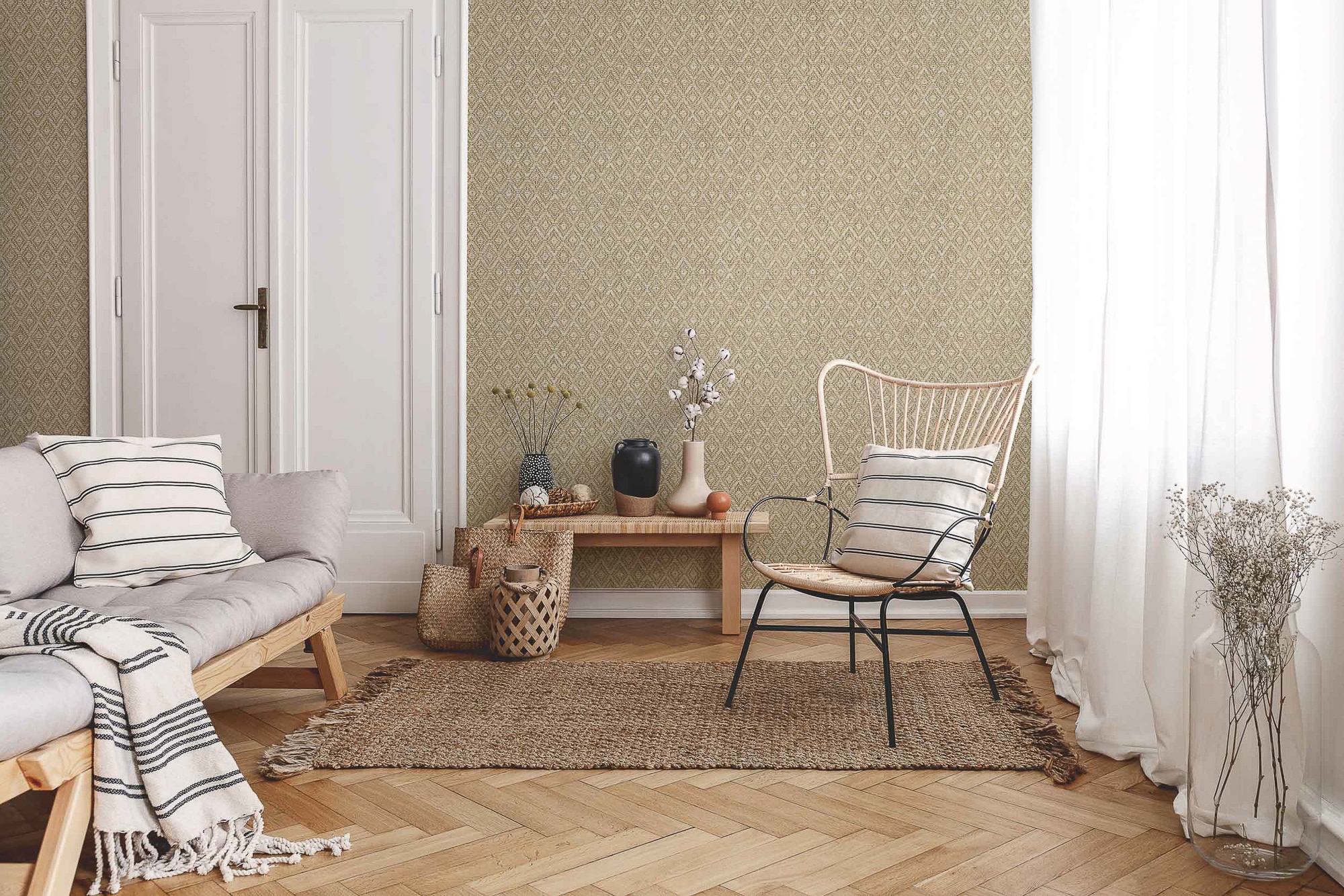 Imagen 2 de Papel pintado Rombos Raffias+ Coordonné - Beige 0,5 x 10 m Beige