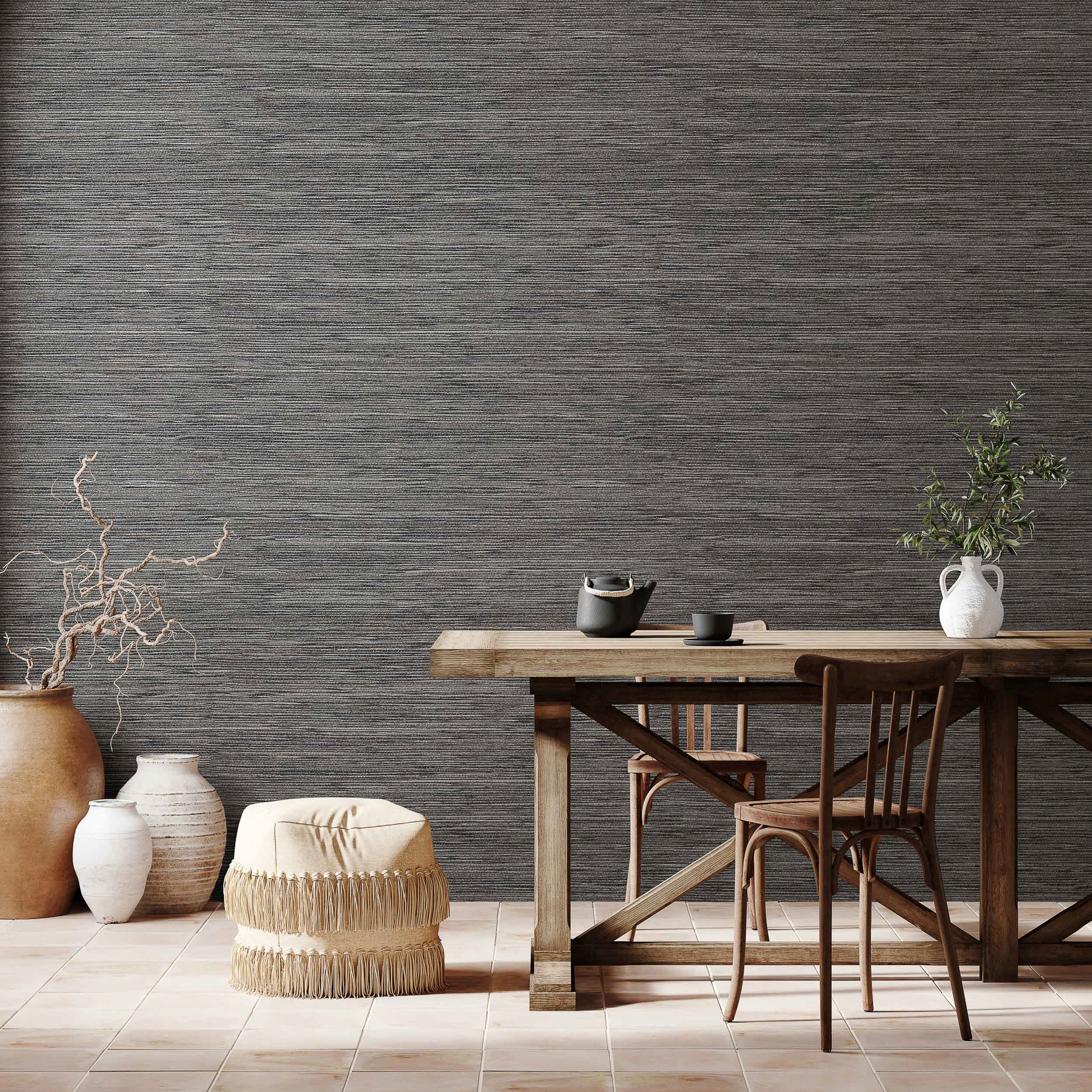 Papel pintado Horizontal Raffias+ Coordonné - Gris oscuro 0,5 x 10 m Gris oscuro-2
