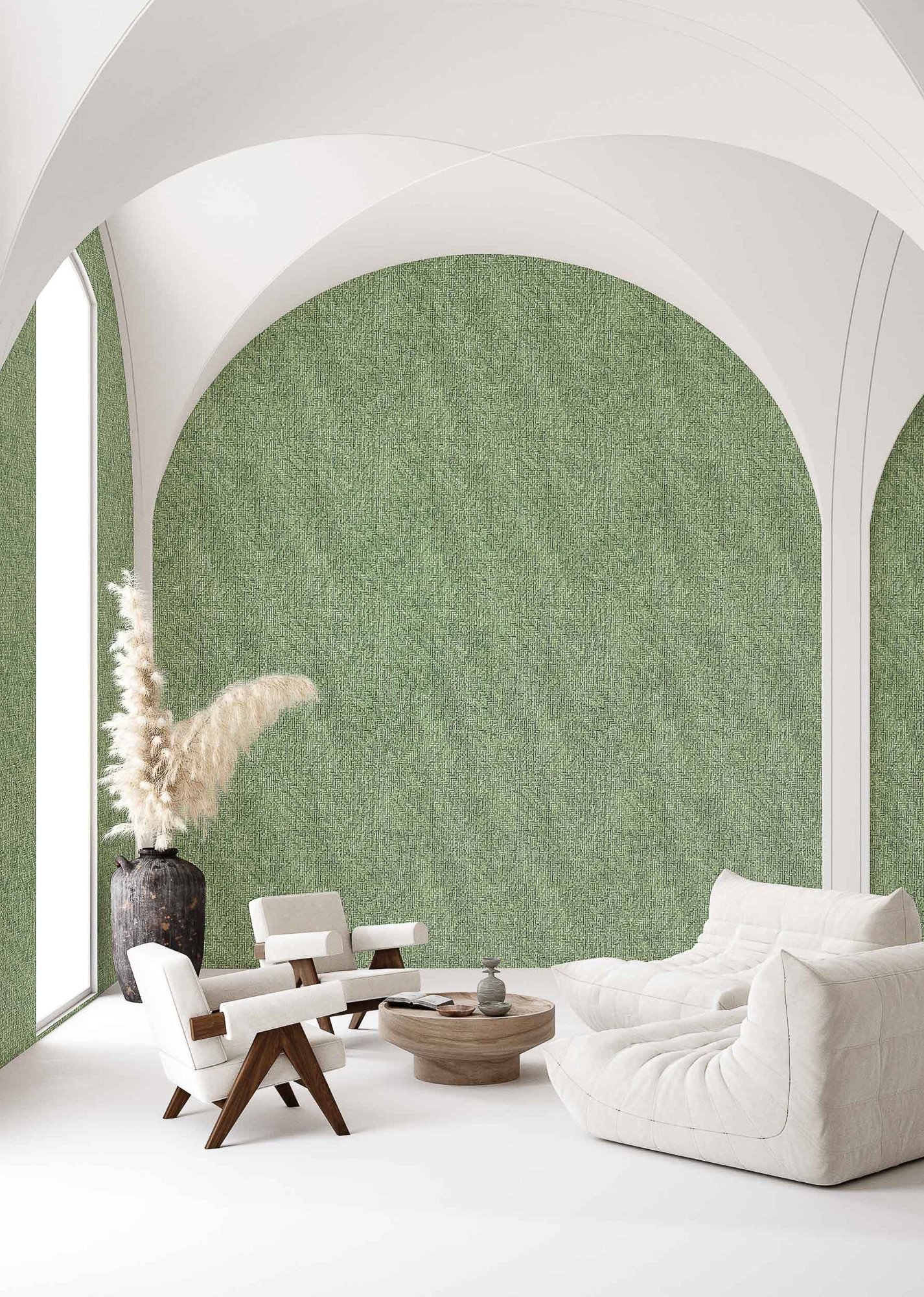 Papel pintado Geométrico texturizado Raffias+ Coordonné - Verde claro 0,5 x 10 m Verde claro-2