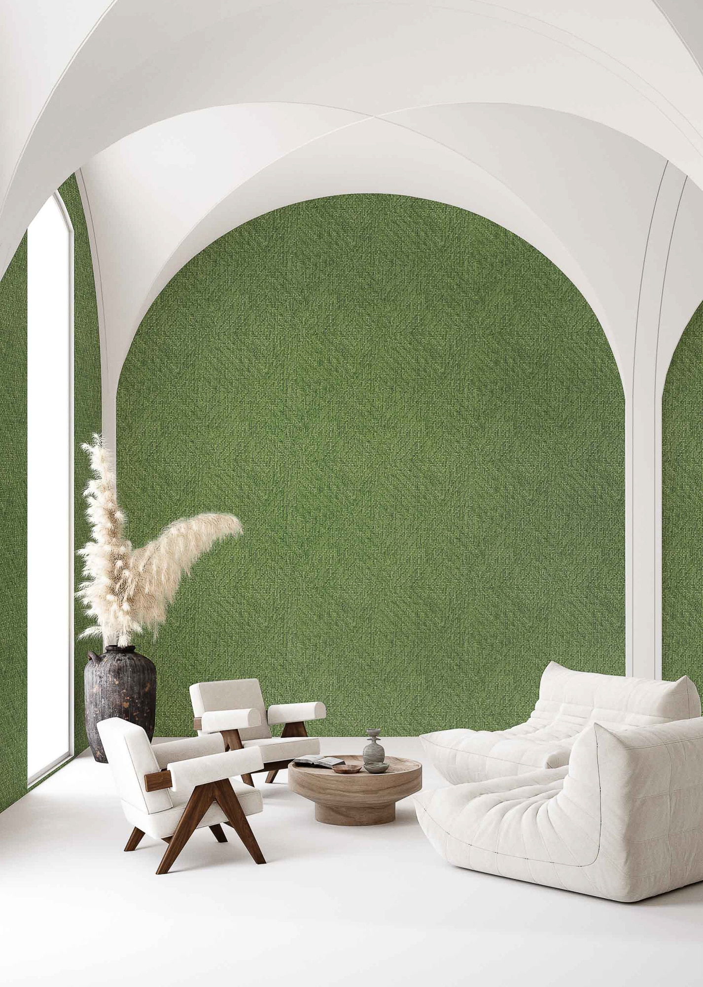 Papel pintado Geométrico texturizado Raffias+ Coordonné - Verde 0,5 x 10 m Verde-2