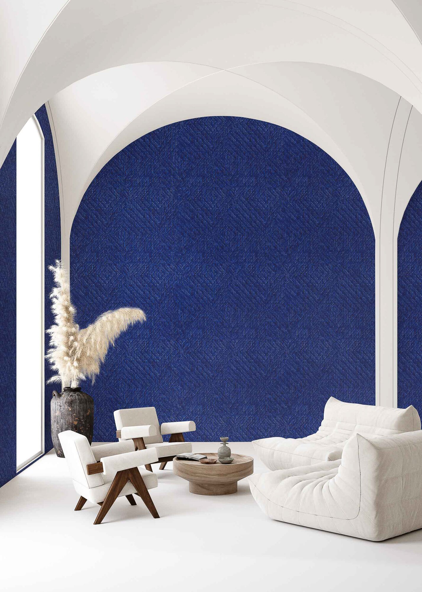 Papel pintado Geométrico texturizado Raffias+ Coordonné - Azul oscuro 0,5 x 10 m Azul oscuro-2