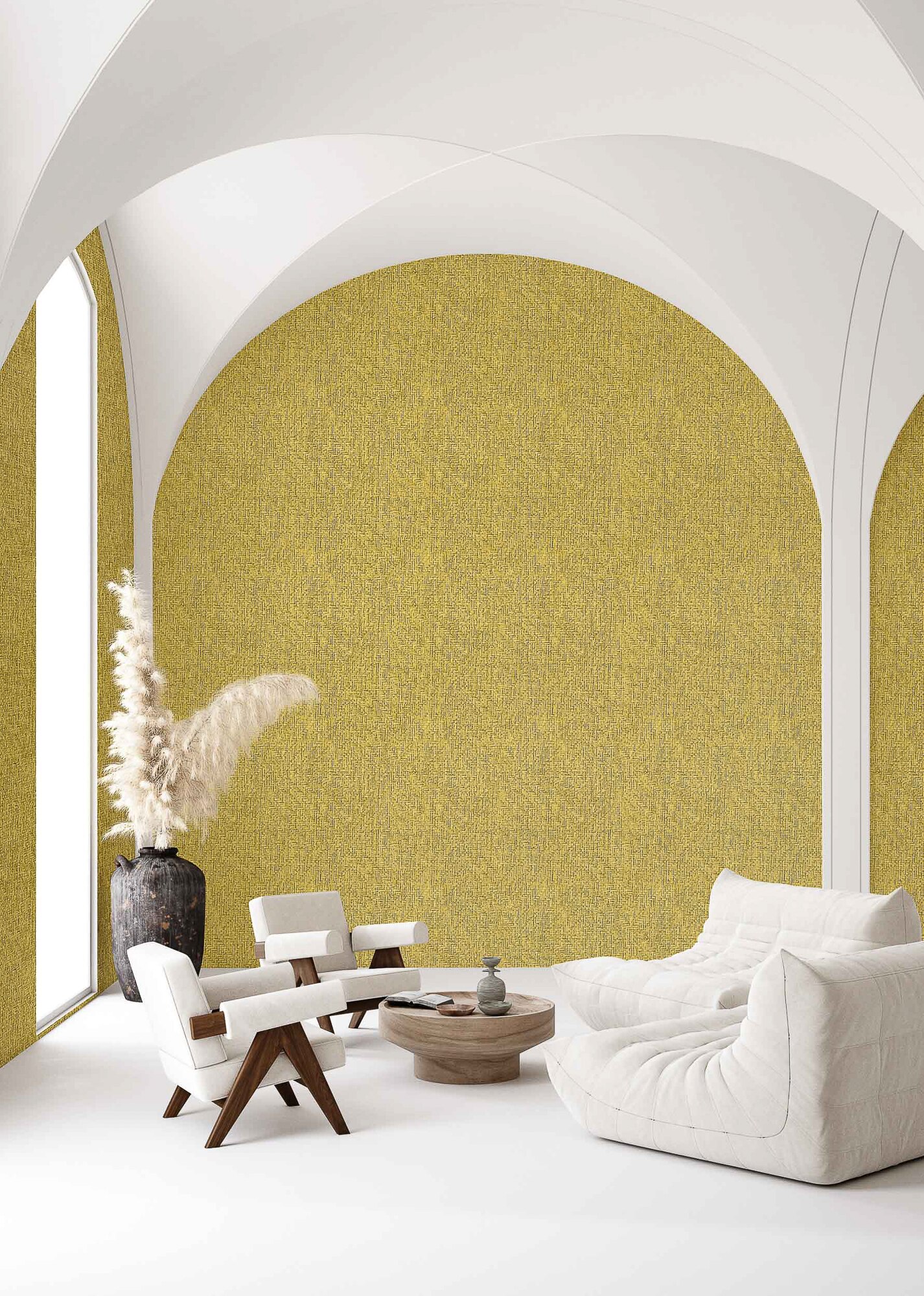 Papel Pintado Geométrico Texturizado Raffias+ Amarelo-2