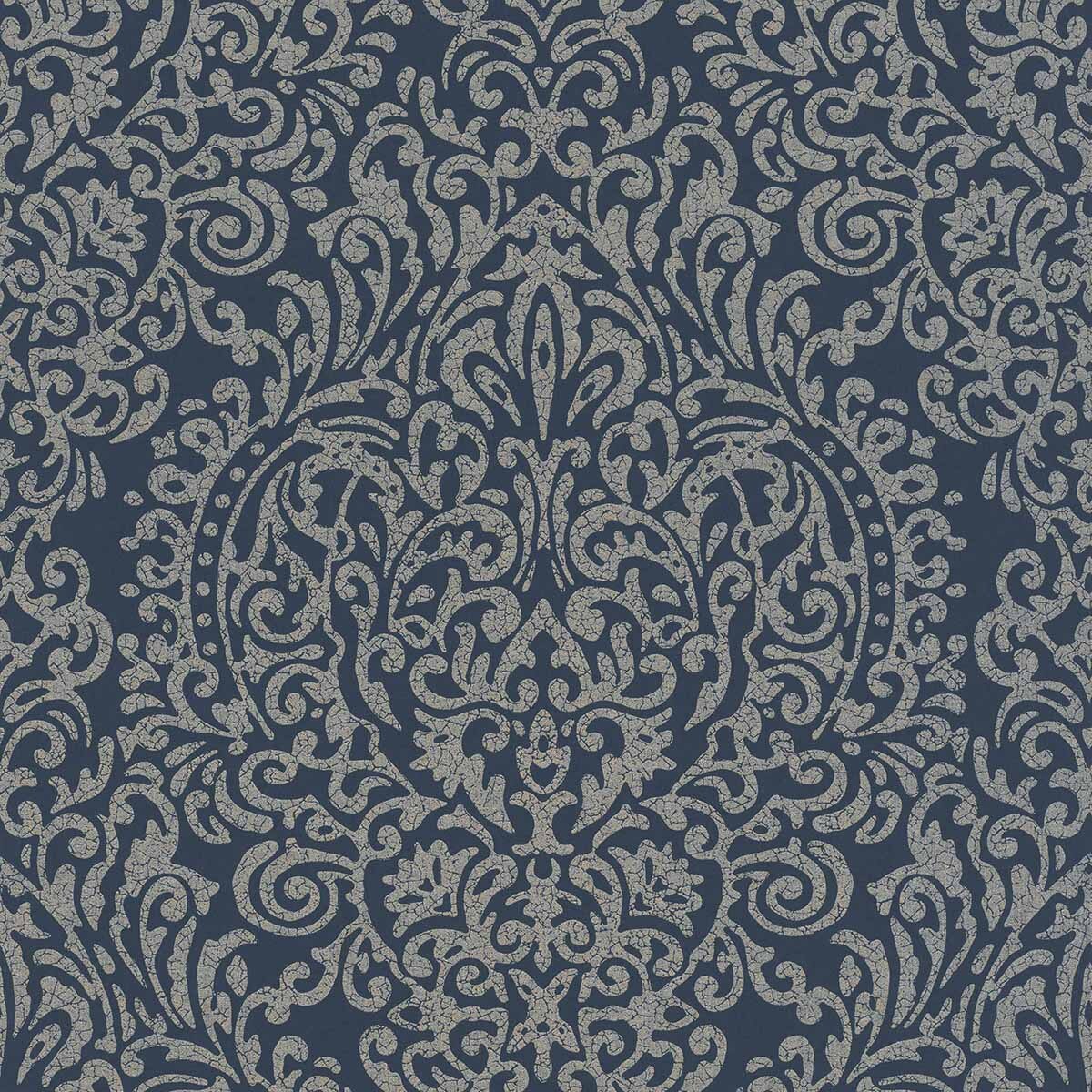 Imagen 1 de Papel pintado Arabesco Rasch - Azul oscuro 0,53 x 10 m Azul oscuro