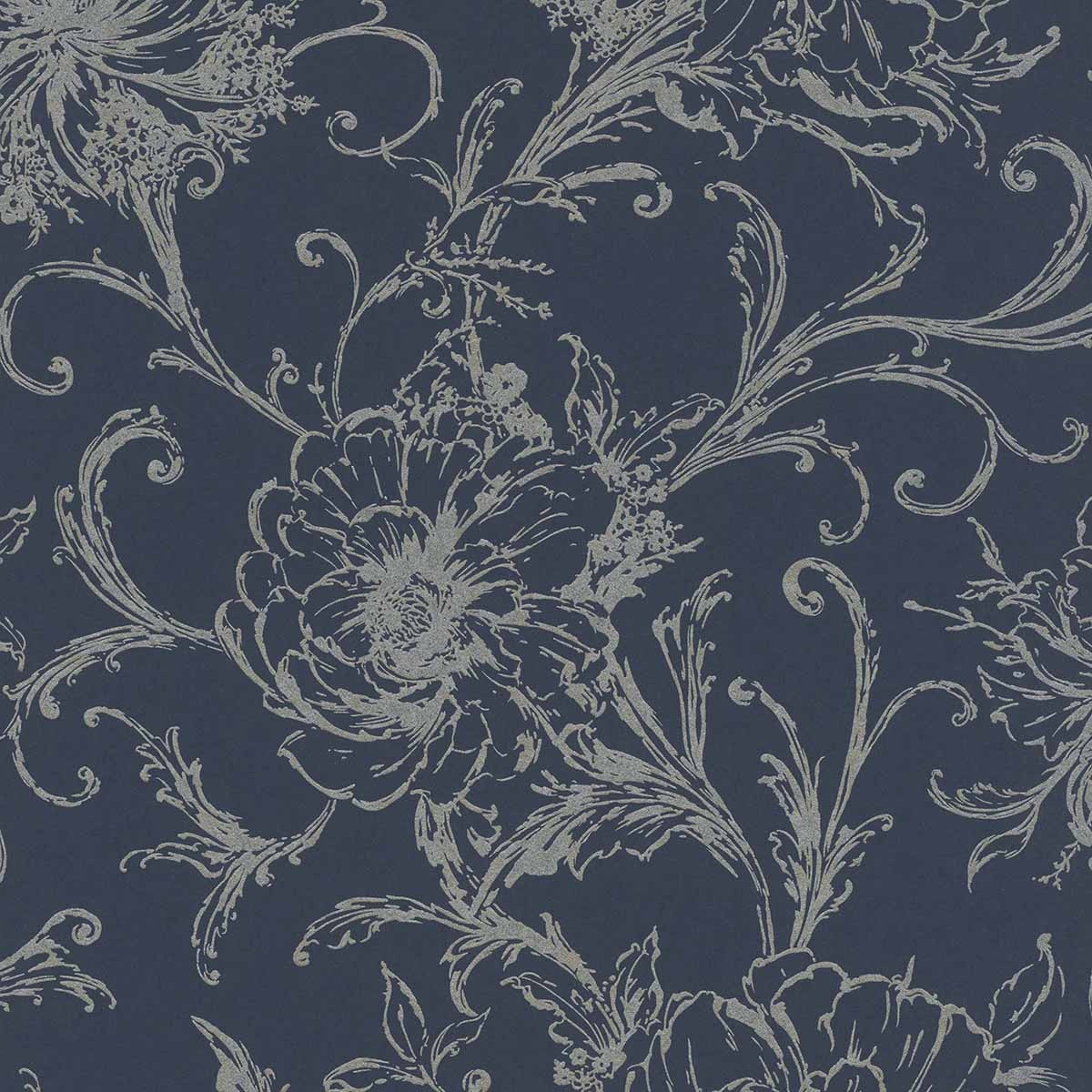 Papel de parede Floral Rasch Azul-escuro-1