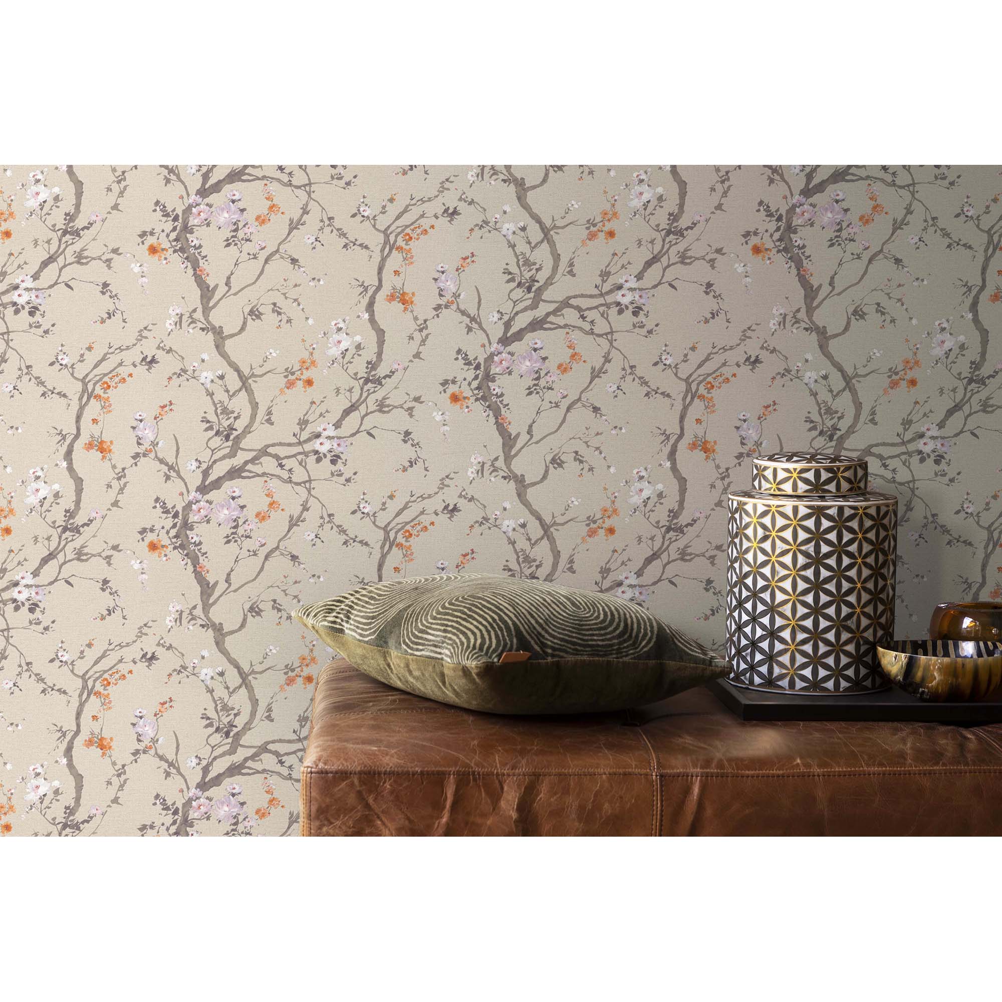 Imagen 2 de Papel pintado TNT Almendro Singapur Rasch - Tostado 0,53 x 10 m Tostado