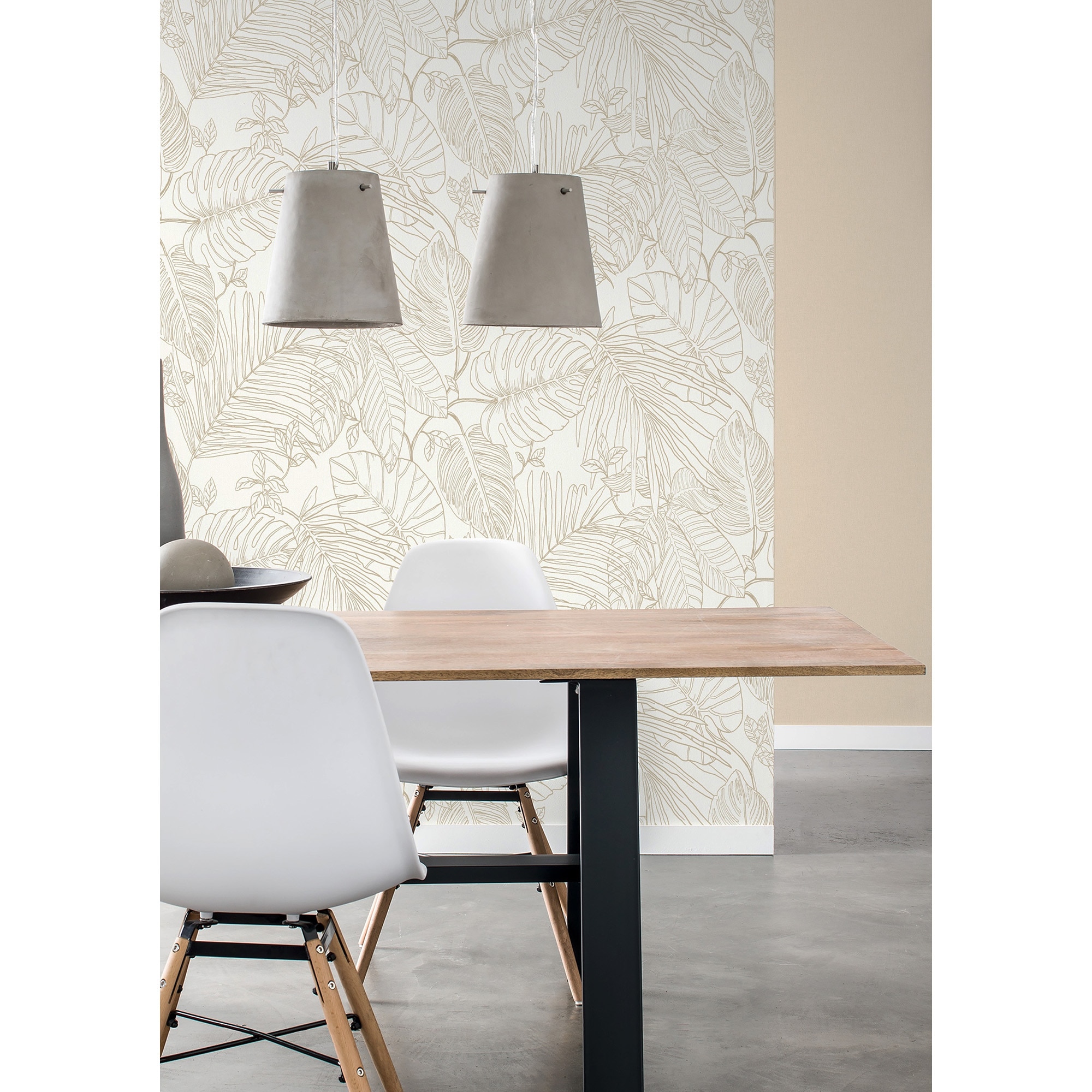 Papel de Parede TNT Silhueta Folhas Utility Bege-2