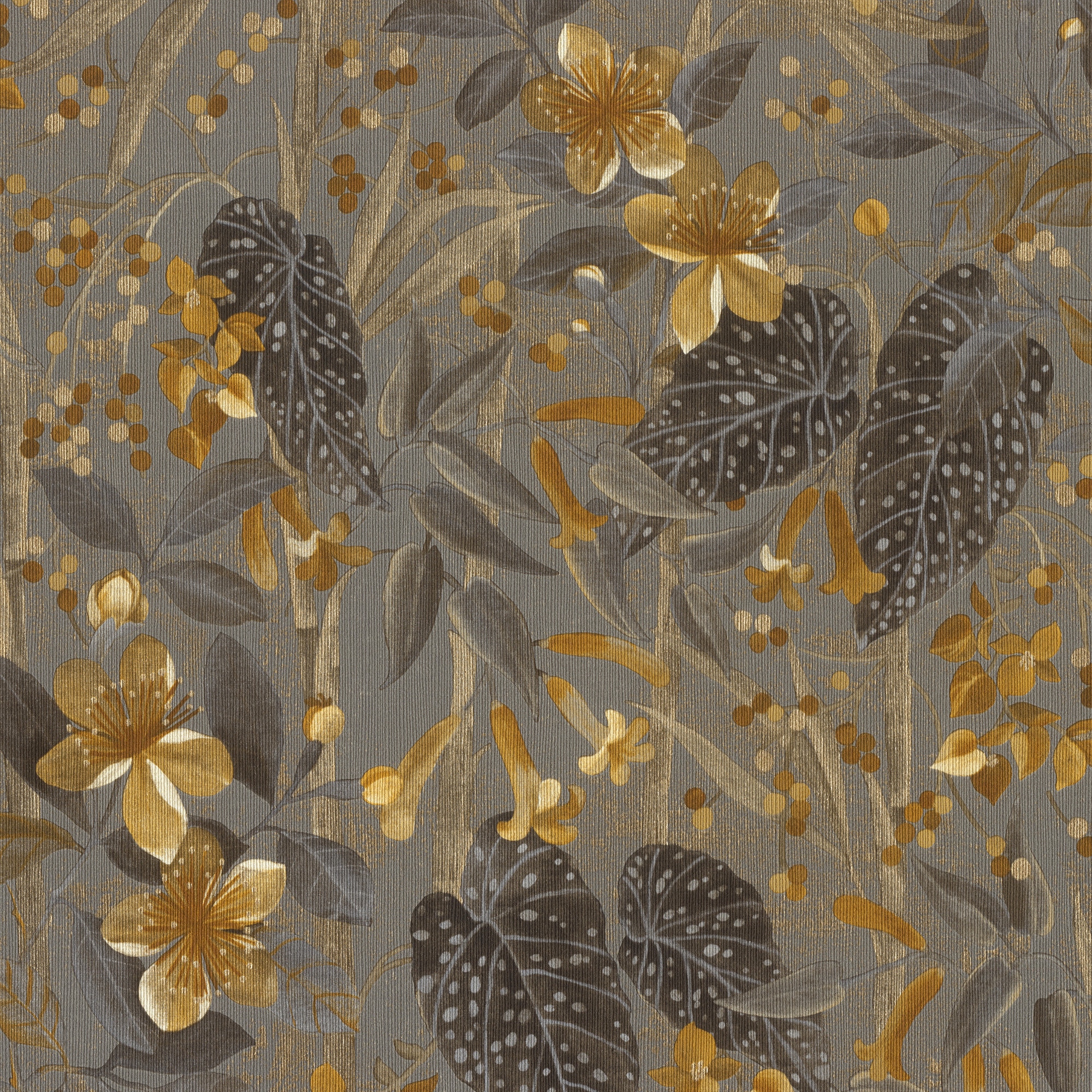 Papel de Parede TNT Flores Madagáscar Dourado-1