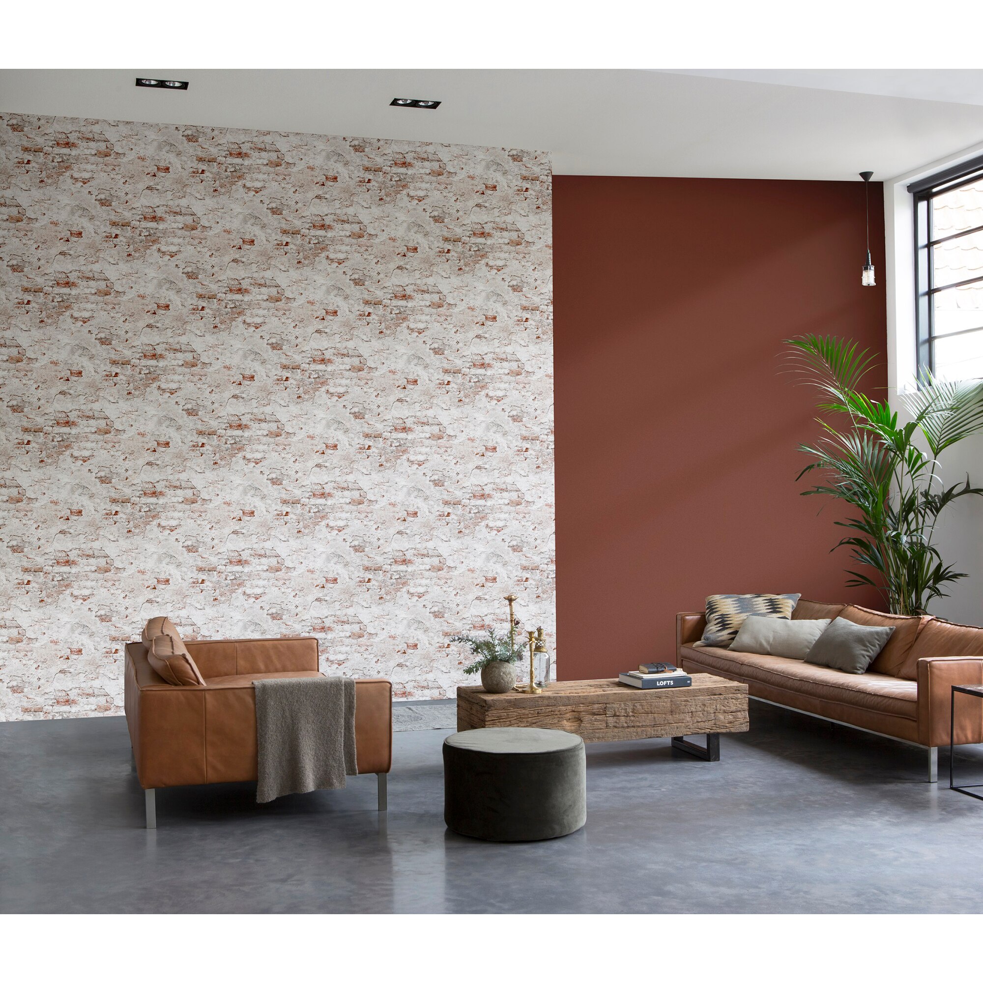 Papel pintado TNT Ladrillo y Cemento Loft 3 Rasch - Rojizo Rojizo-2