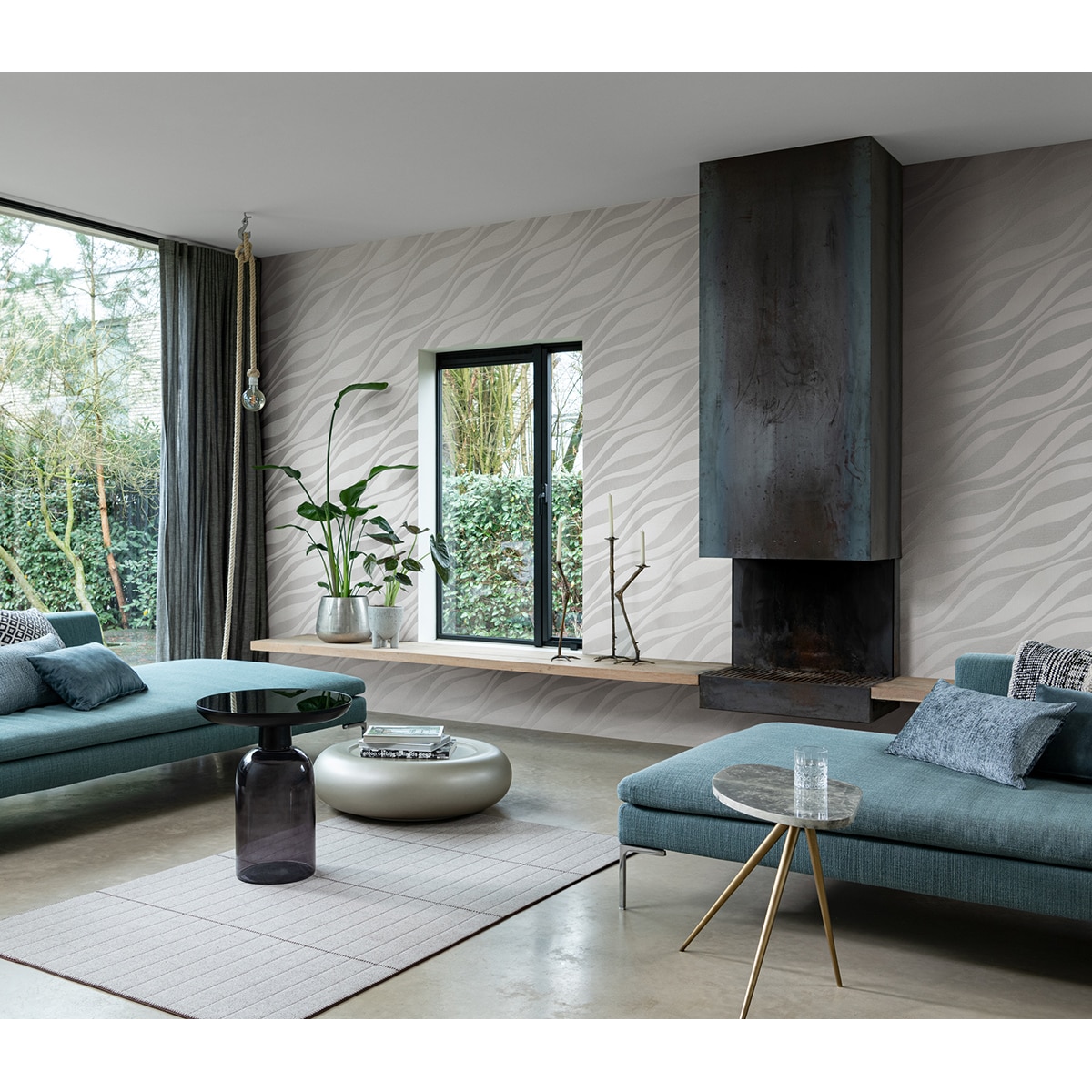 Imagen 2 de Papel pintado TNT Ondas Chicago Rasch - Gris 0,53 x 10 m Gris