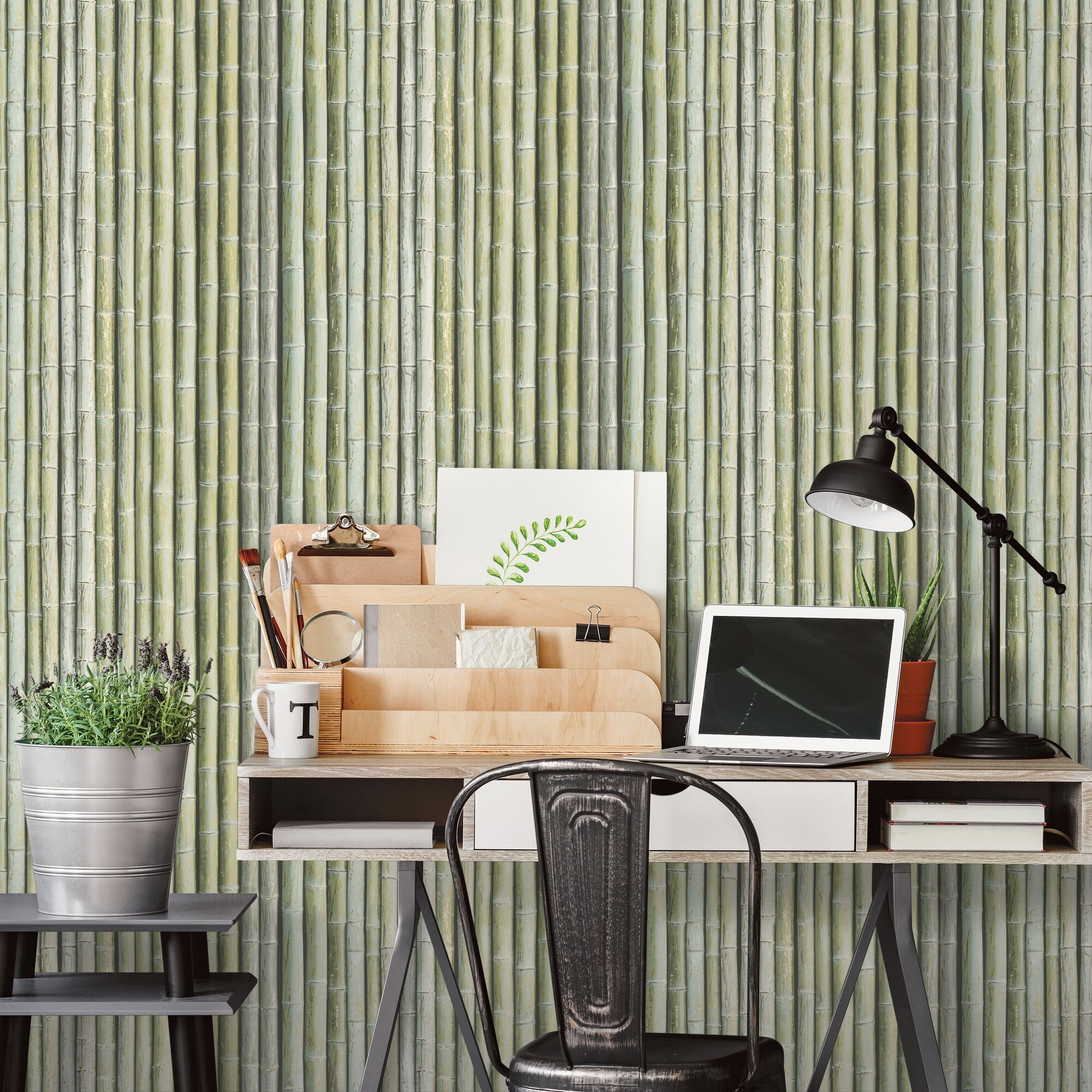 Papel de Parede Vinílico Yoko Natural Urban Verde-2