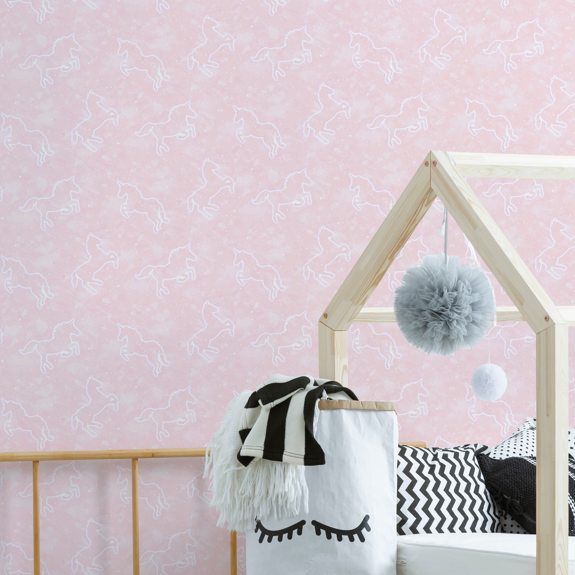 Papel de Parede Vinílico Unicórnio Individual Kids Home Rosa-2