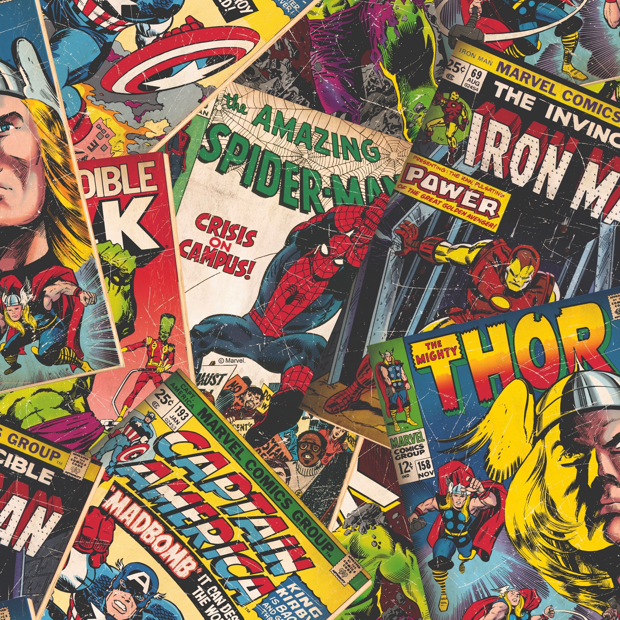 Papel de Parede Collage de Super Heróis Marvel Individual Kids Home Multicolor-1