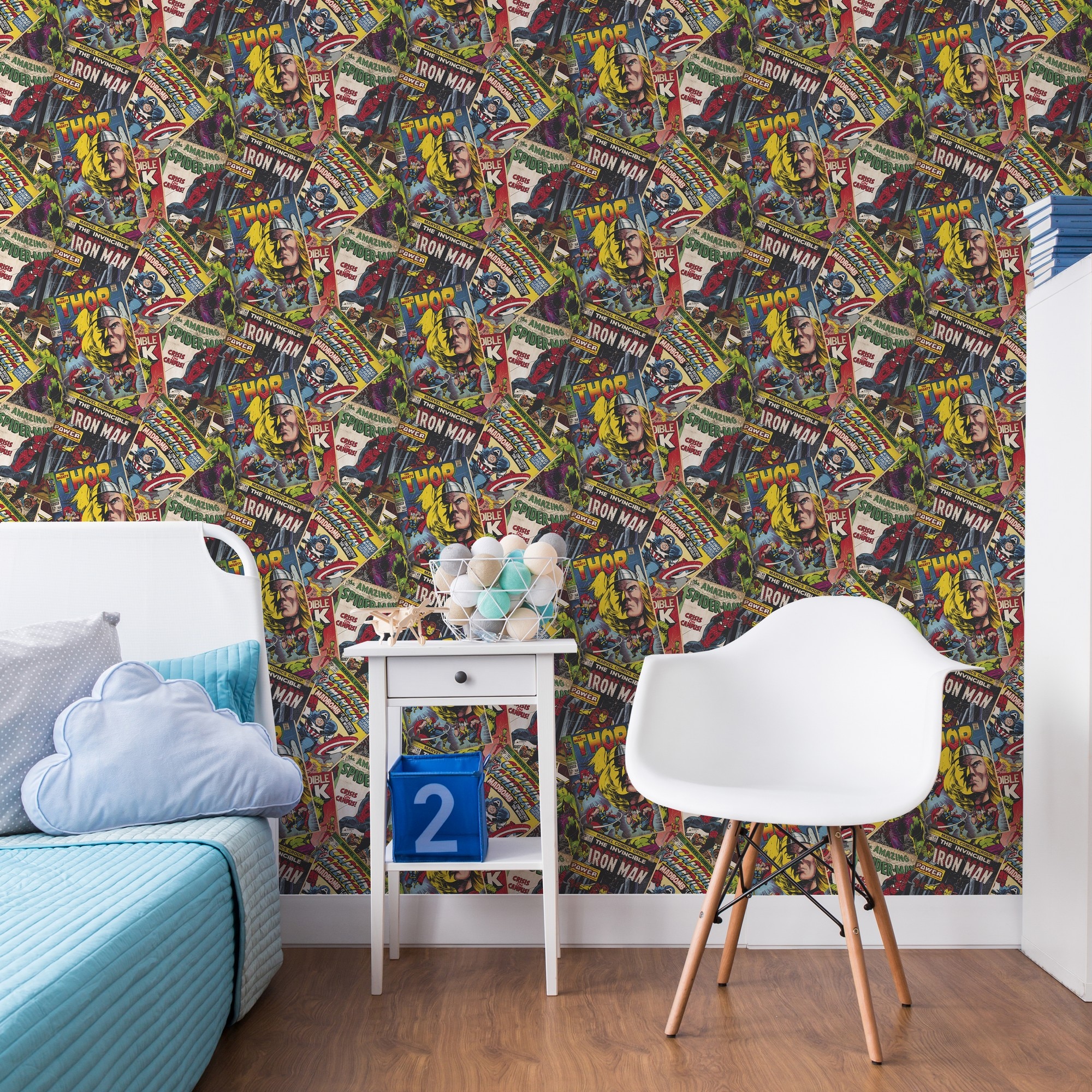 Papel de Parede Collage de Super Heróis Marvel Individual Kids Home Multicolor-2