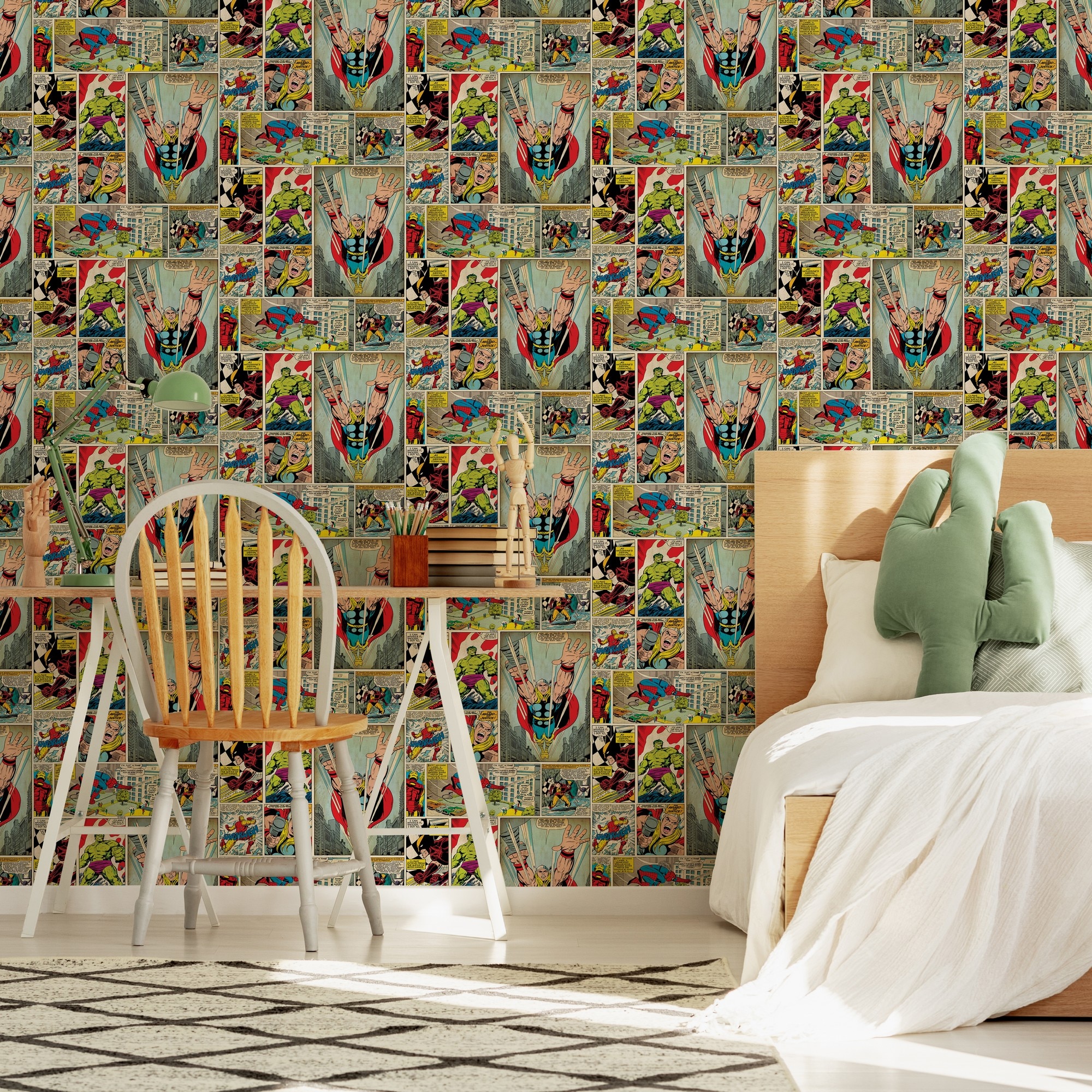 Papel de Parede Bandas Desenhadas Super Heróis Marvel Individual Kids Home Multicolor-2