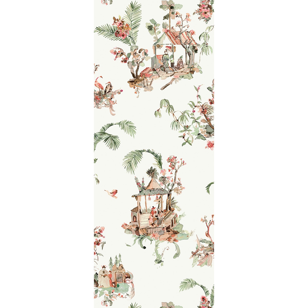 Papel pintado Toile Chinoise Nina Campbell - Verde 0,52 x 10 m Verde-1