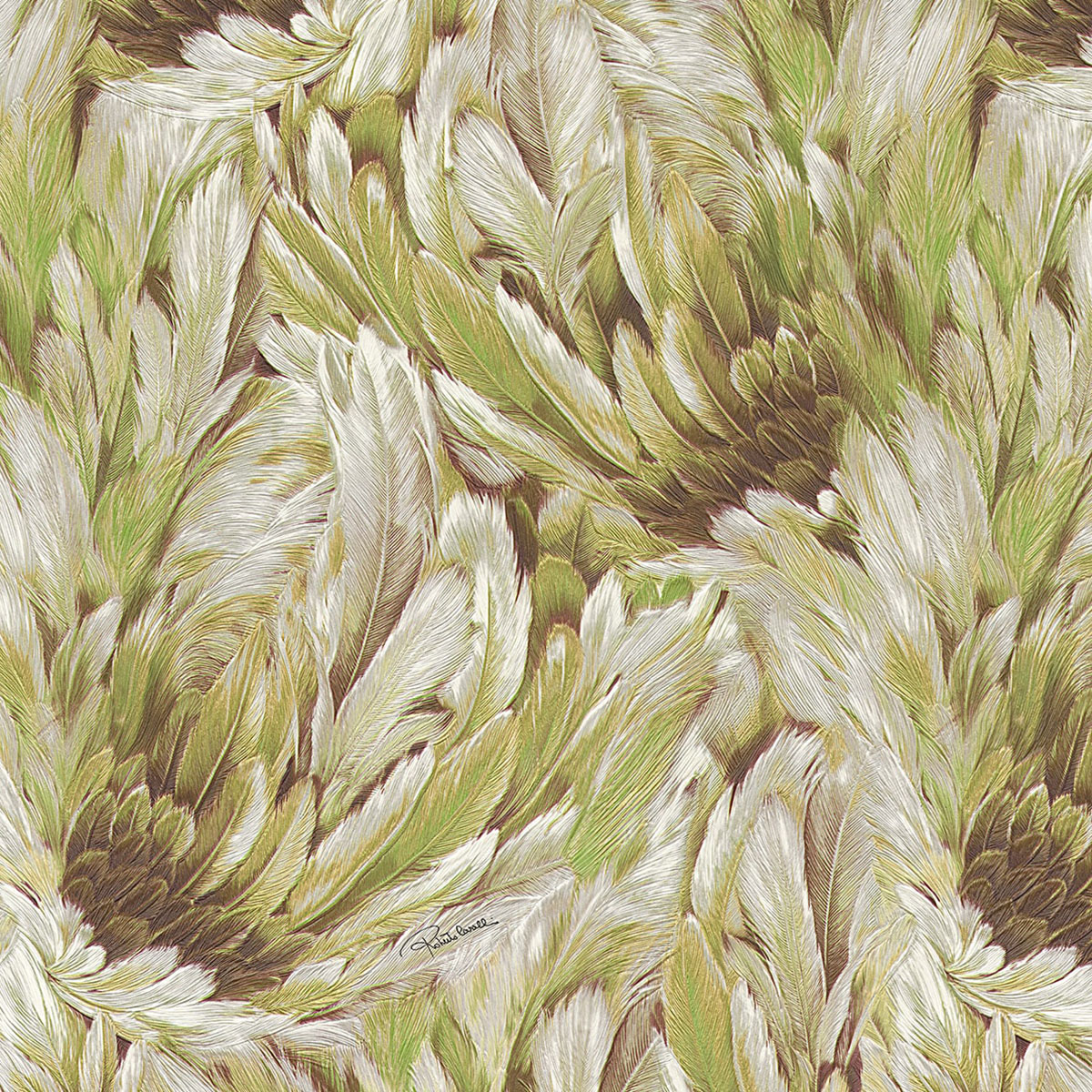 Papel pintado Plumas de la colección Nº 9 Roberto Cavalli - Verde Verde-1