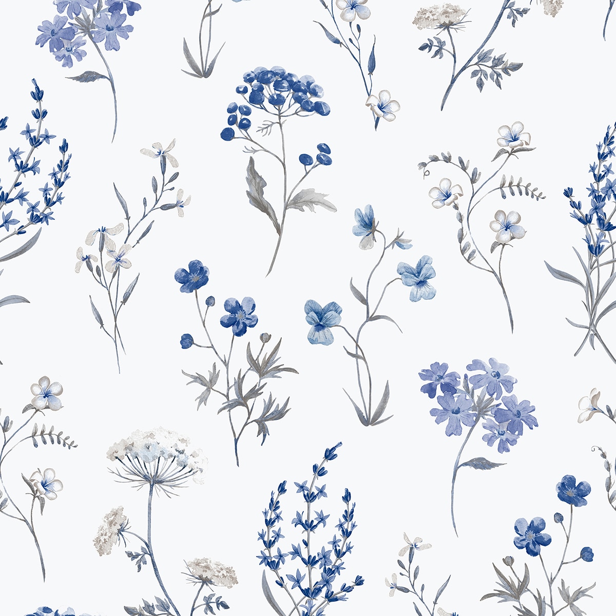 Papel pintado floral Botanical Hana Ich - Azul 0,53 x 10 m Azul-1