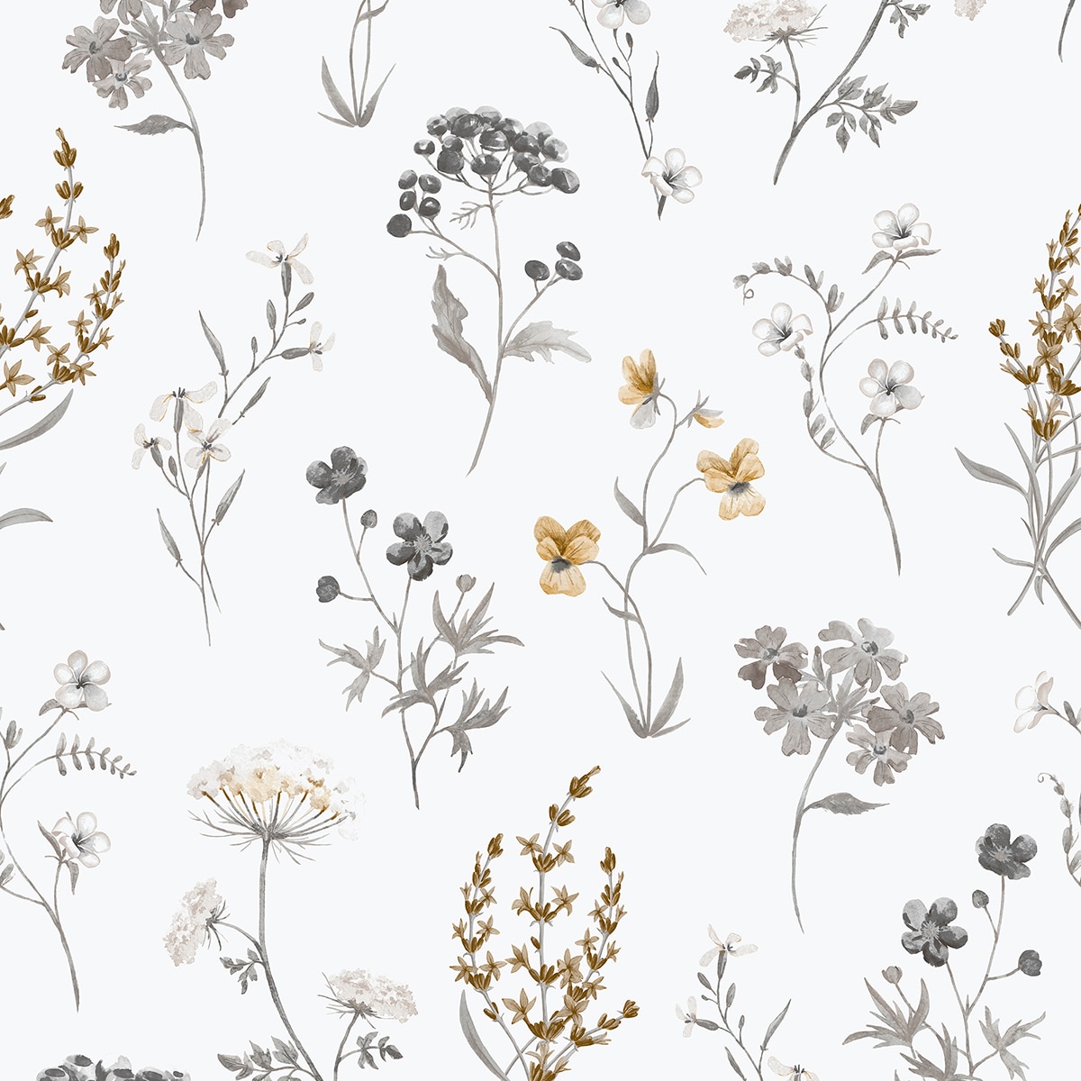 Papel pintado floral Botanical Hana Ich - Gris 0,53 x 10 m Gris-1