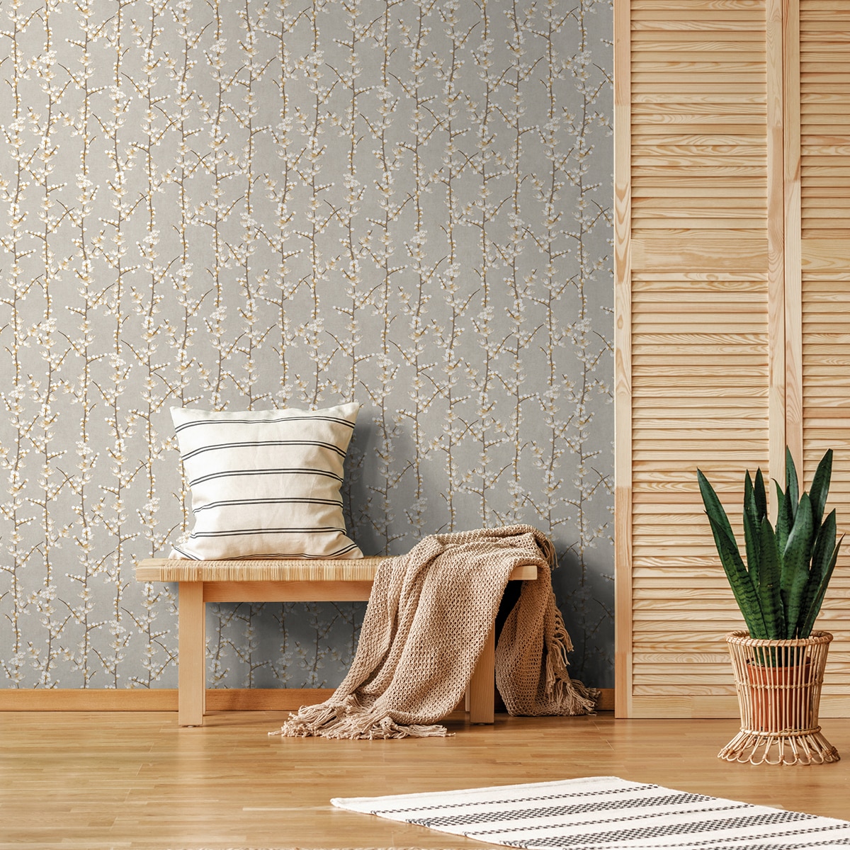 Papel pintado Sakura Row Hana Ich - Gris 0,53 x 10 m Gris-2