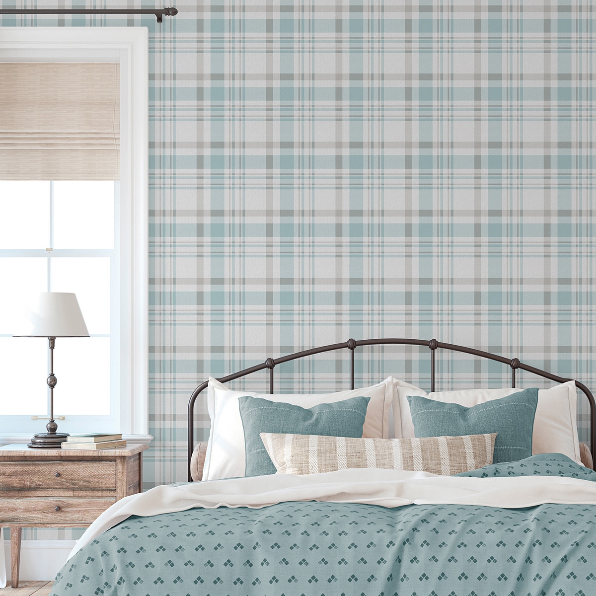 Imagen 2 de Papel pintado Plaid Hana Ich - Turquesa 0,53 x 10 m Turquesa