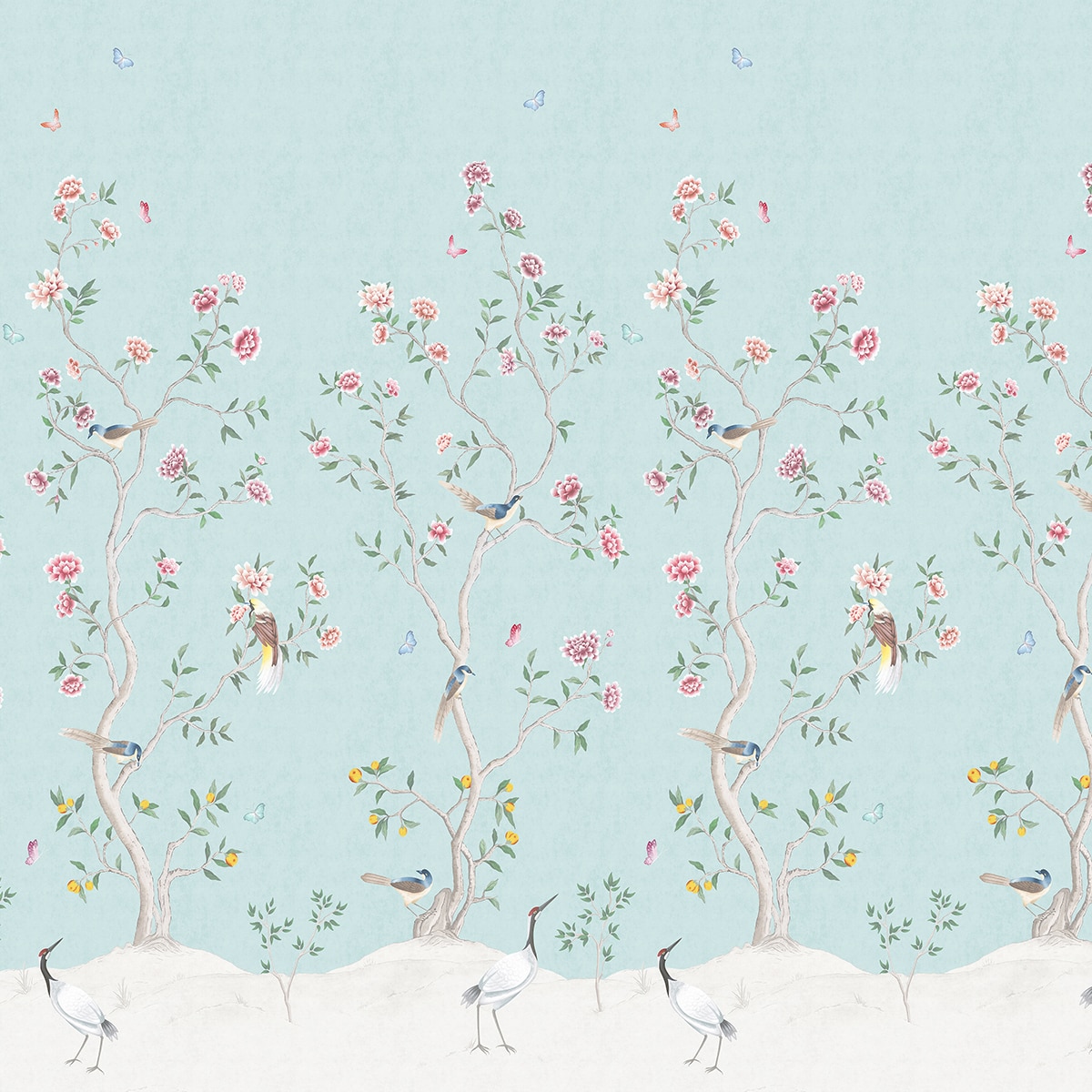 Mural floral Chinoiserie Hana Turquesa-1