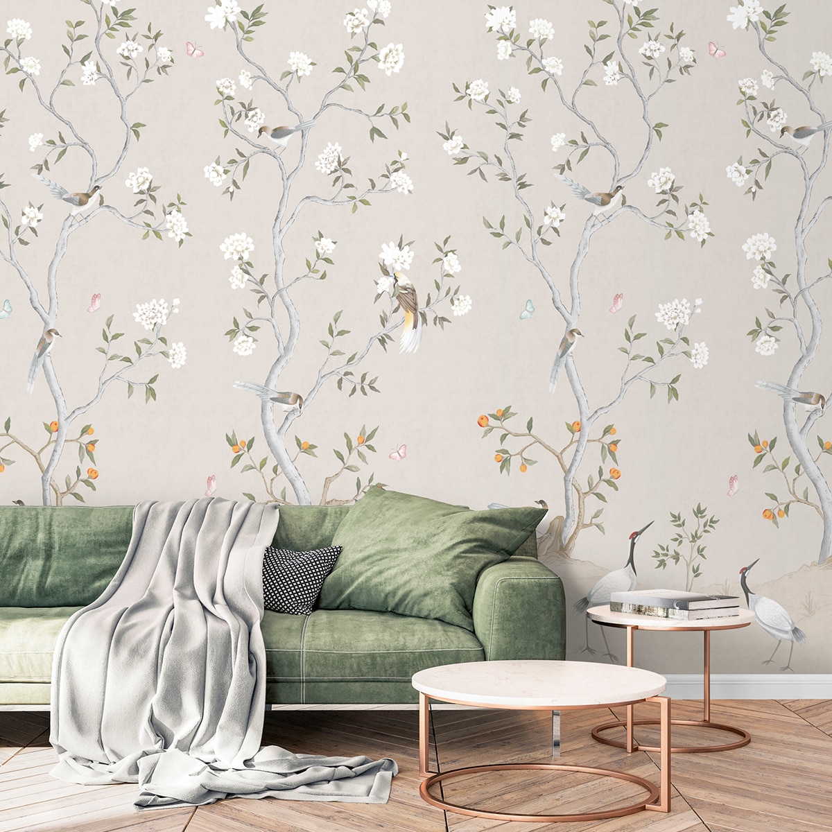 Imagen 3 de Mural floral Chinoiserie Hana Ich - Beige Beige