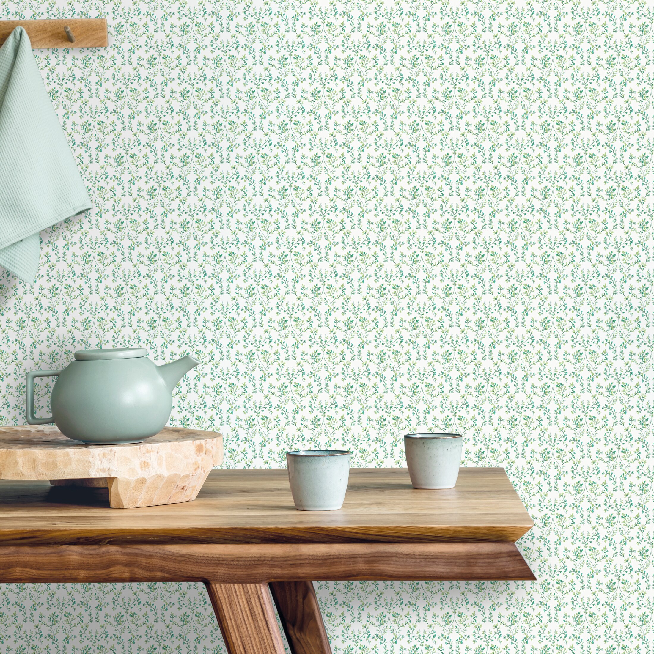Papel pintado Ogee floral Small Prints Ich - Esmeralda 0,53 x 10 m Esmeralda-2