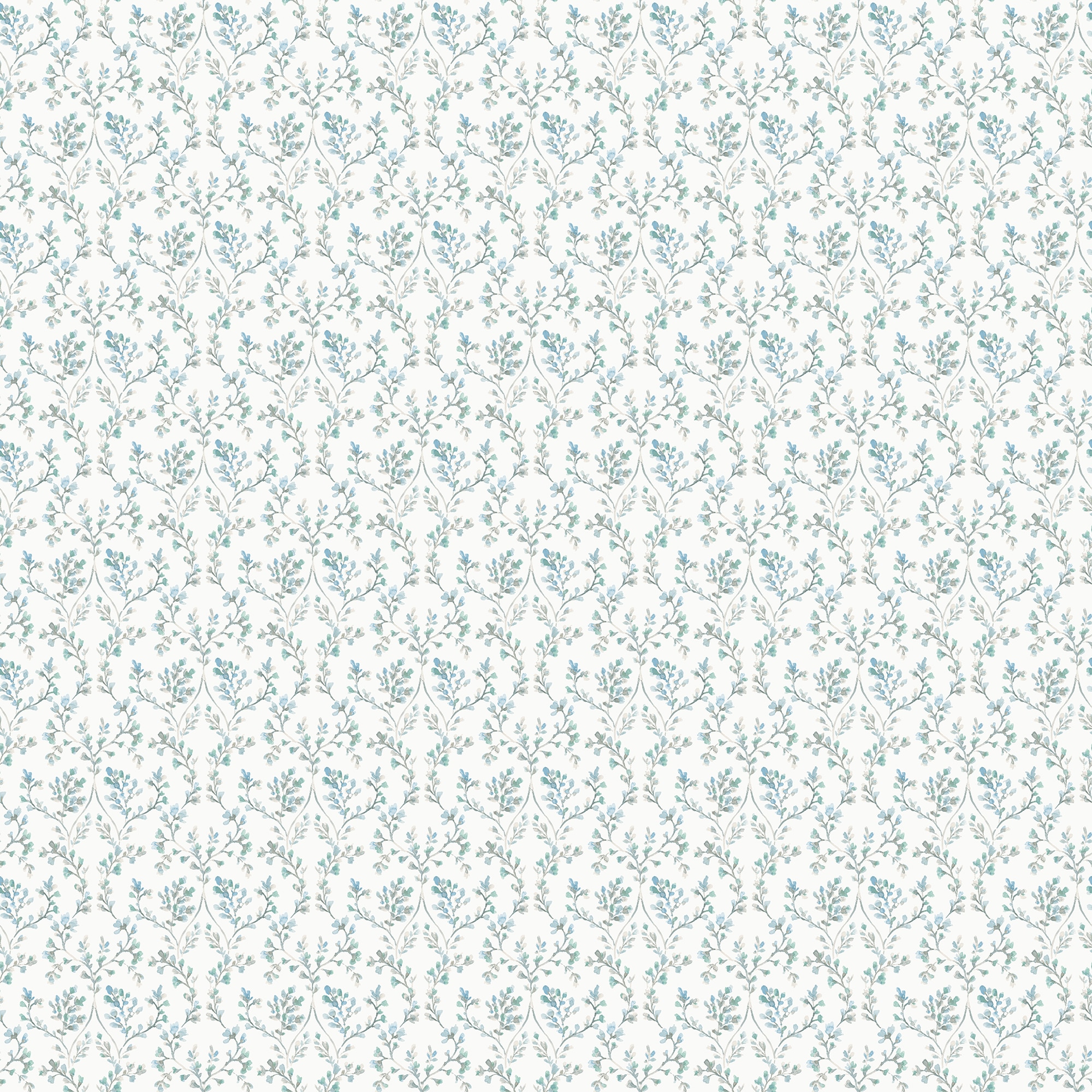 Papel pintado Ogee floral Small Prints Ich - Turquesa 0,53 x 10 m Turquesa-1