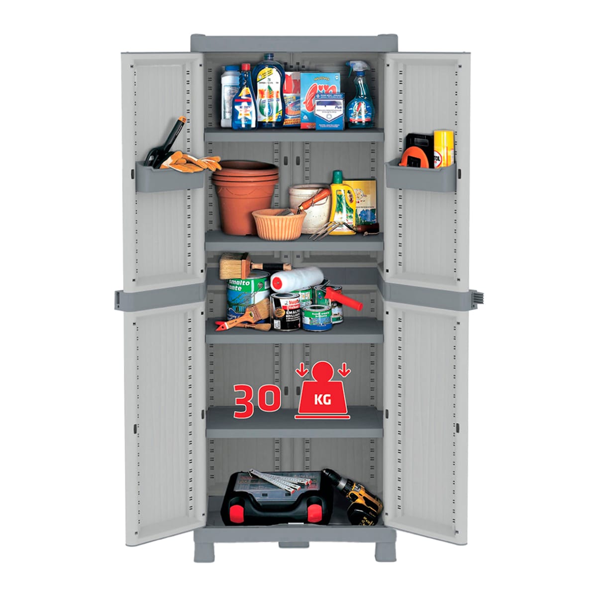 Armário de Resina Wave 2 Portas e 4 Prateleiras Cinzento-4