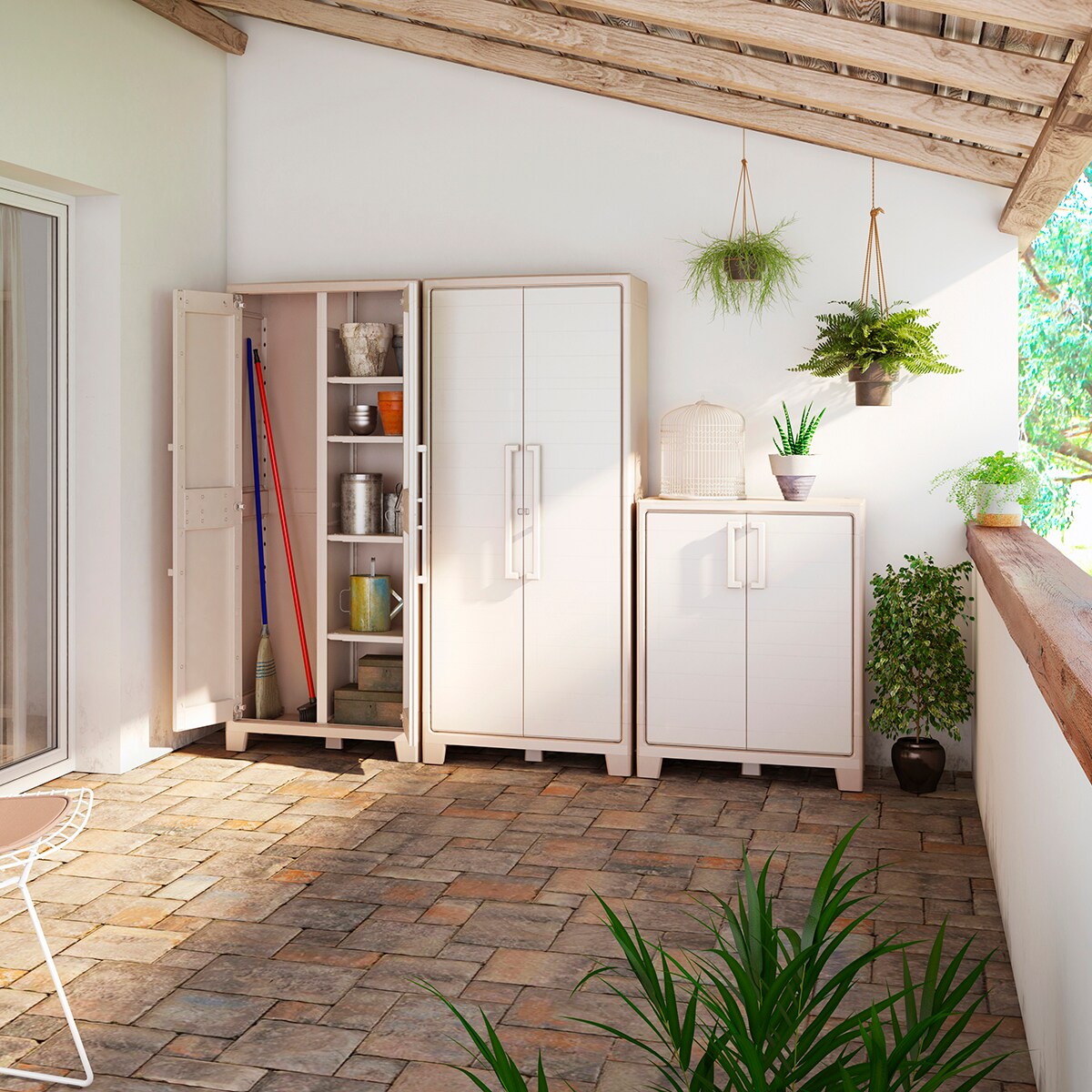 Armário de Resina Vassoureiro Gulliver Multispace 2 Portas 80x44x182 cm Areia-11