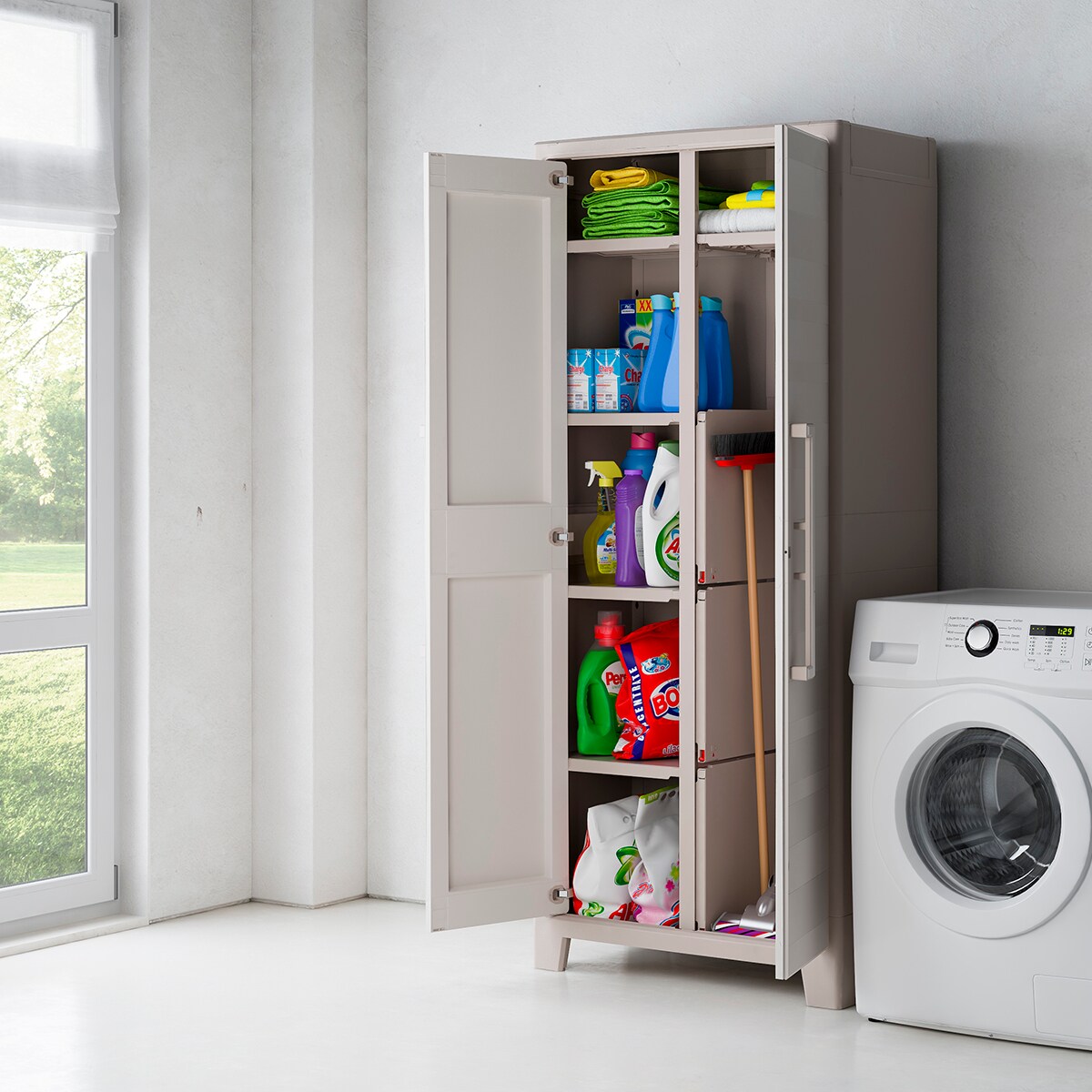 Armário de Resina Vassoureiro Gulliver Multispace 2 Portas 80x44x182 cm Areia-12