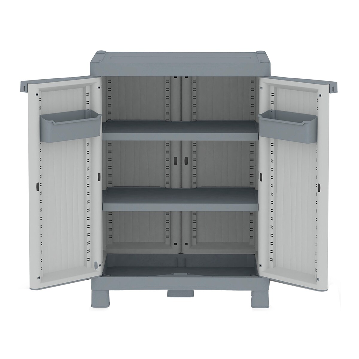 Armário de Resina Wave Baixo 2 Portas + 2 Prateleiras Cinzento-2