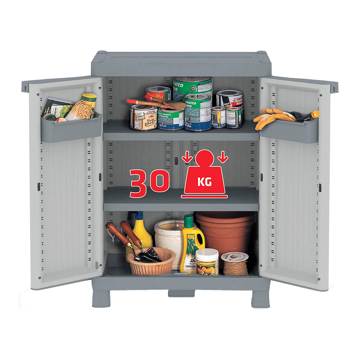 Armário de Resina Wave Baixo 2 Portas + 2 Prateleiras Cinzento-3