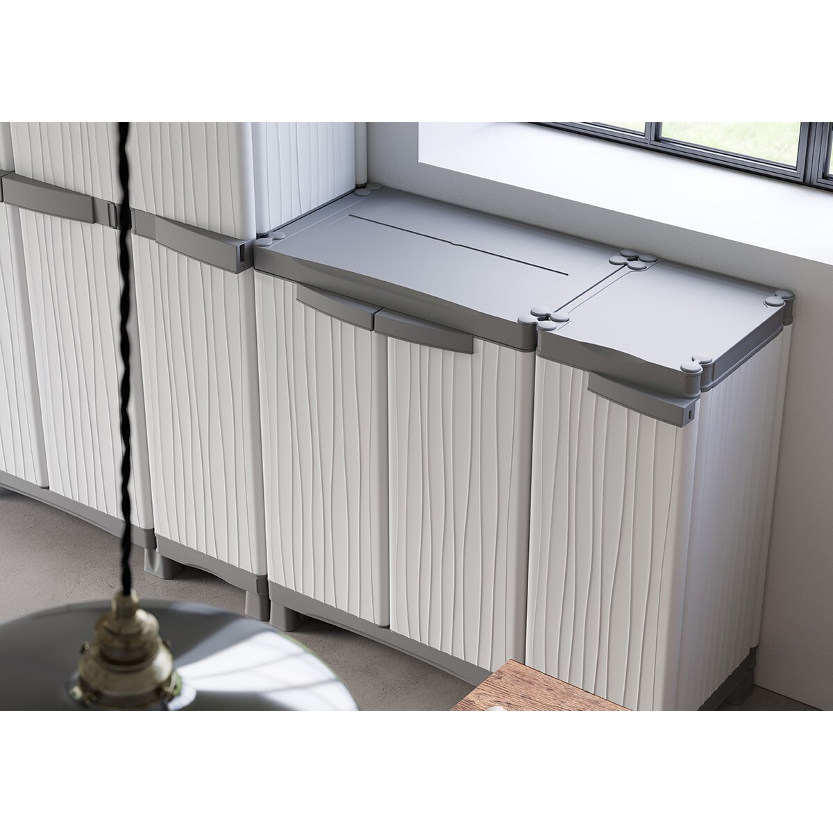 Armário de Resina Wave Baixo 2 Portas + 2 Prateleiras Cinzento-7