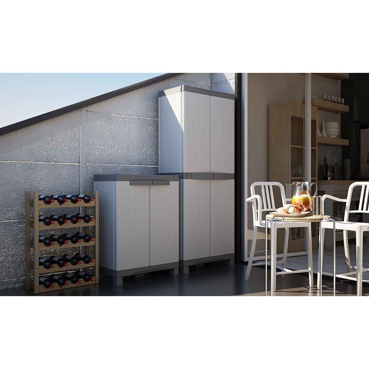 Armário de Resina Wave Baixo 2 Portas + 2 Prateleiras Cinzento-8