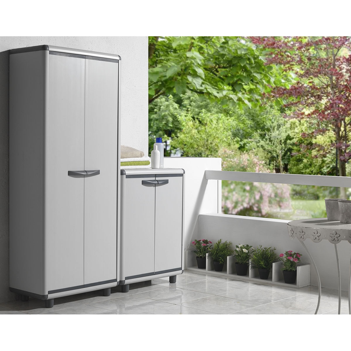 Armario Bajo PVC 2 Puertas y 2 Baldas Easypro Gris-3