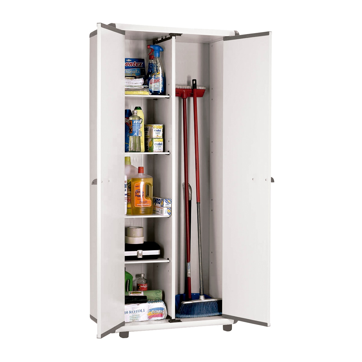 Armario Alto PVC 2 Puertas y 4 Baldas + Escobero Easypro Gris-2