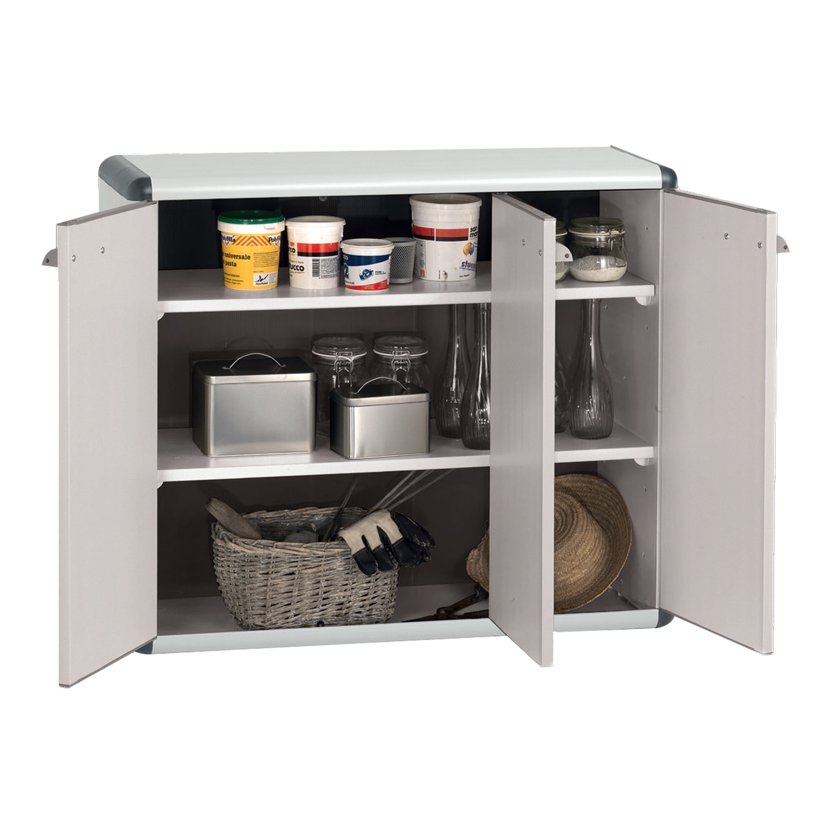 Armario Bajo PVC 3 Puertas y 2 Baldas Easypro Gris-2
