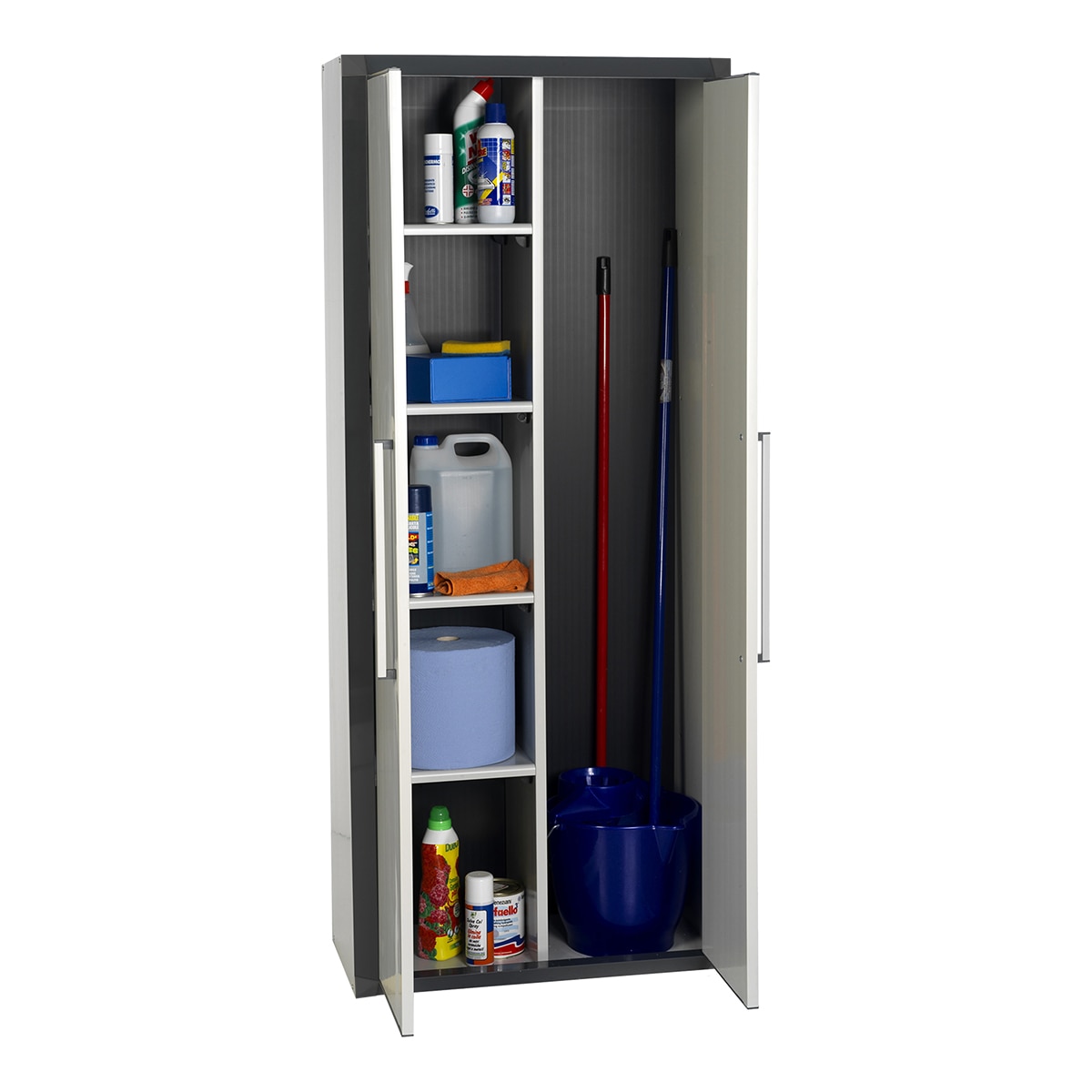 Armario Alto PVC 2 Puertas y 4 Baldas + Escobero Thetris Gris-2