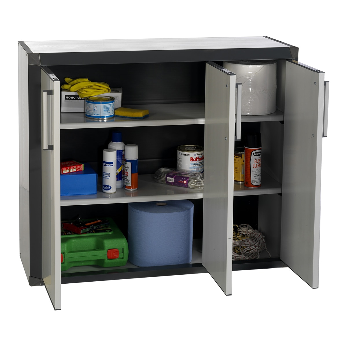 Armario Bajo PVC 3 Puertas y 2 Baldas Thetris Gris-2