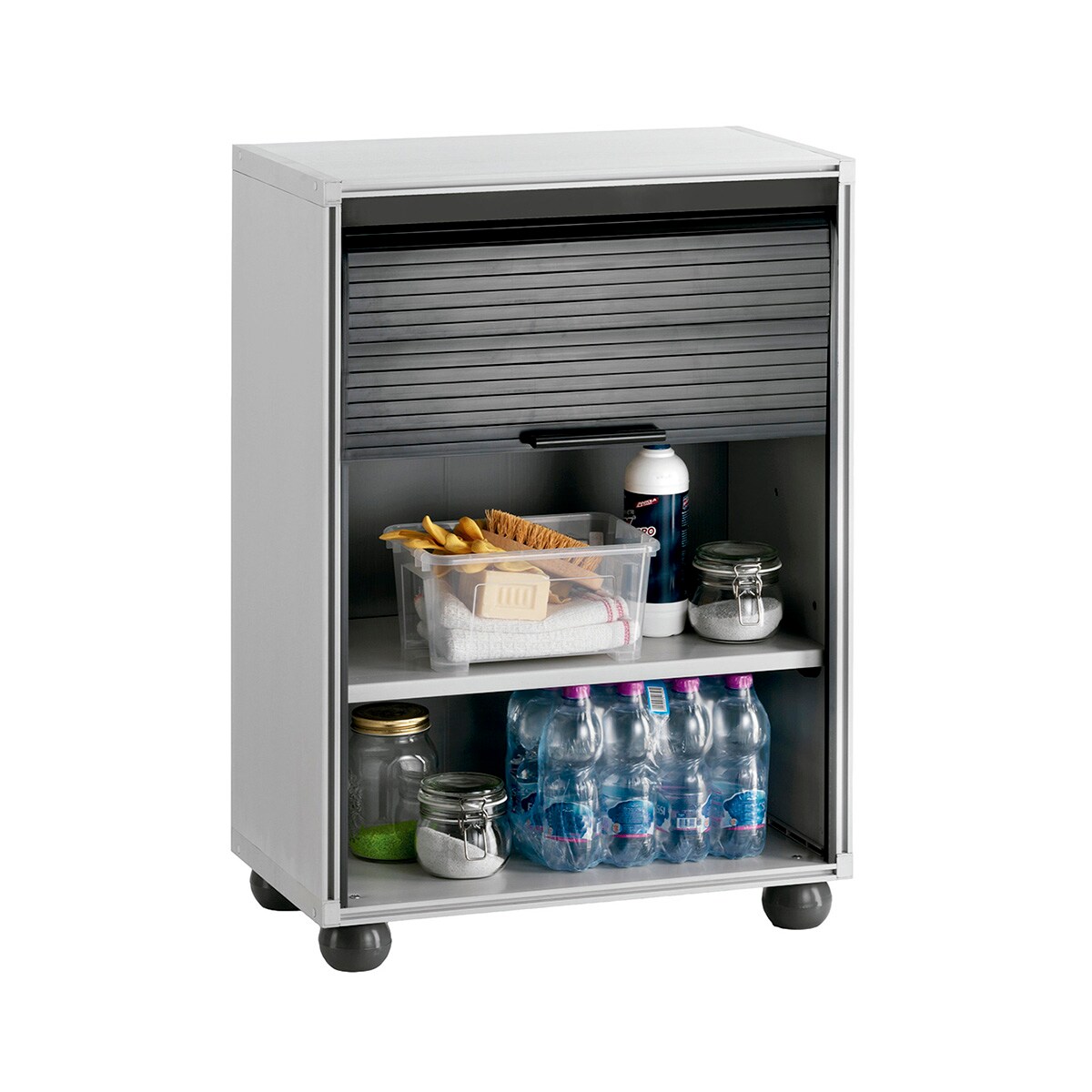 Armário PVC com Porta Enrolável Vertical + 1 Prateleira para Garagem Cinzento-escuro-2