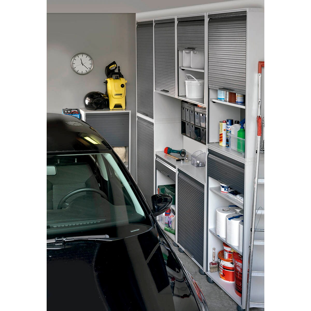 Armário PVC com Porta Enrolável Vertical + 1 Prateleira para Garagem Cinzento-escuro-5