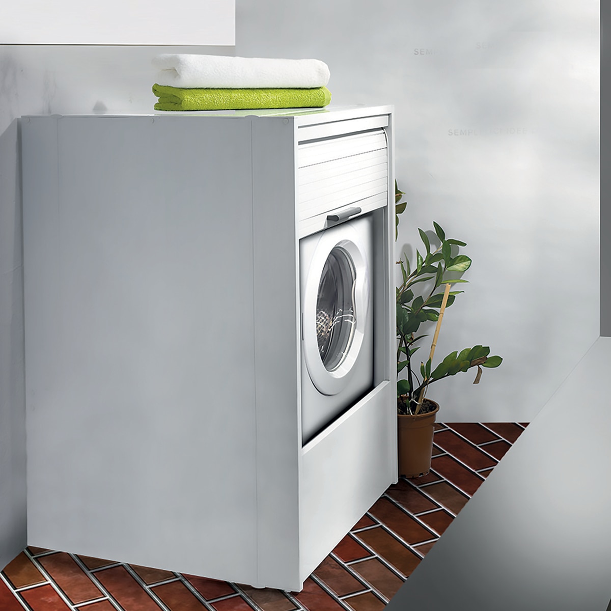 Armario PVC con puerta enrollable vertical para Lavadora Blanco-4