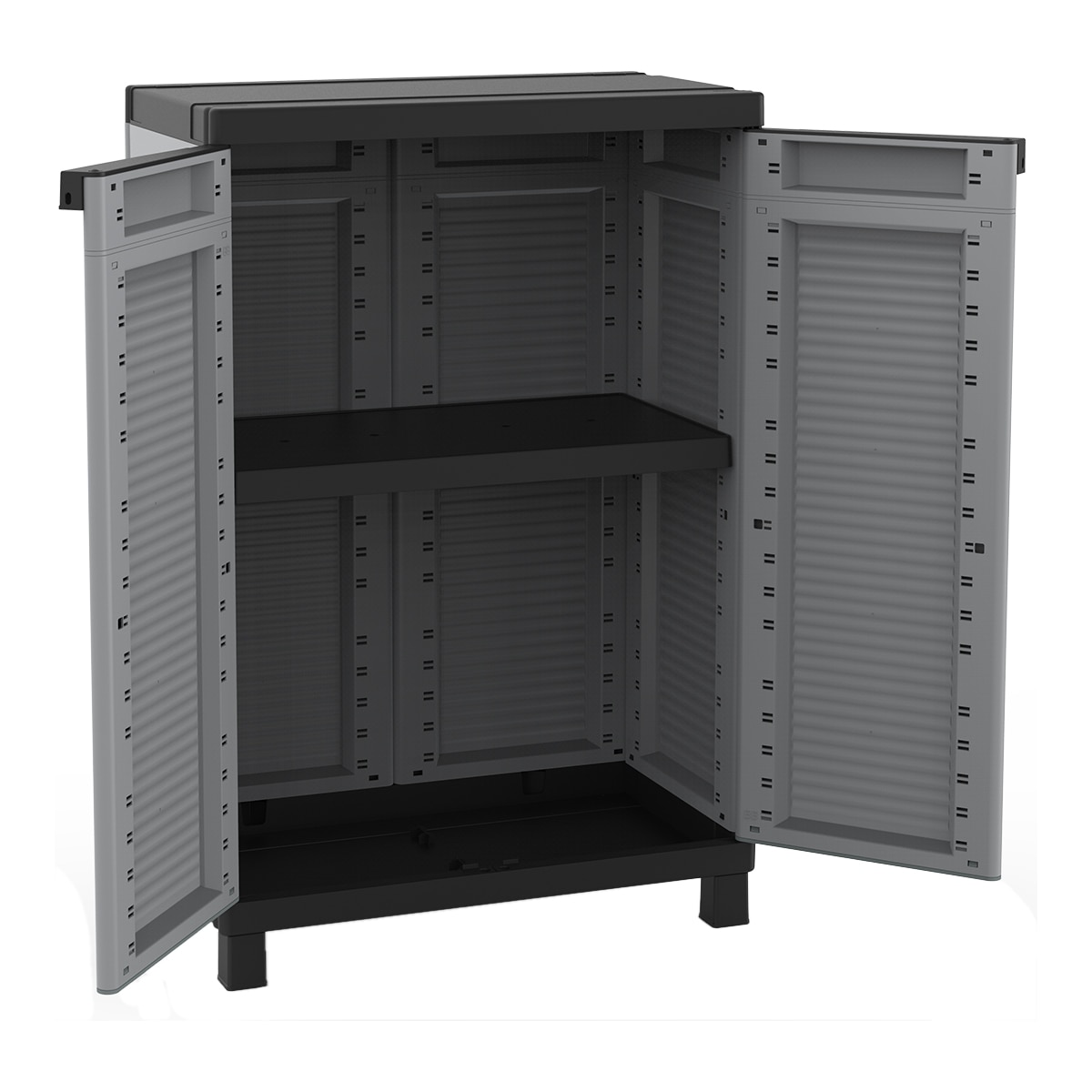 Armario resina B-Plus Bajo 2 puertas y 1 balda Gris / Negro-2