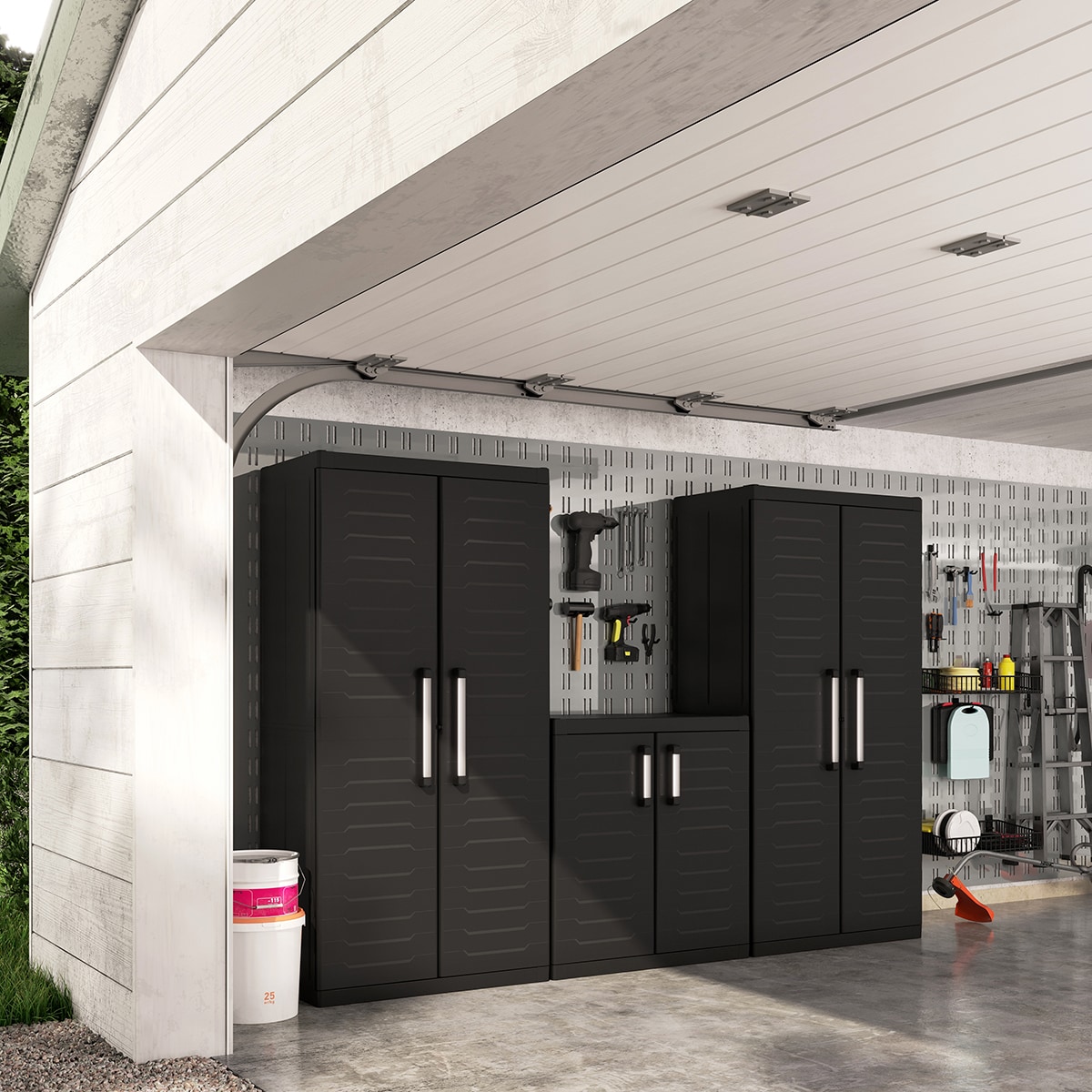 Armário de Resina Alto com Vassoureiro Detroit 2 Portas. Preto-4