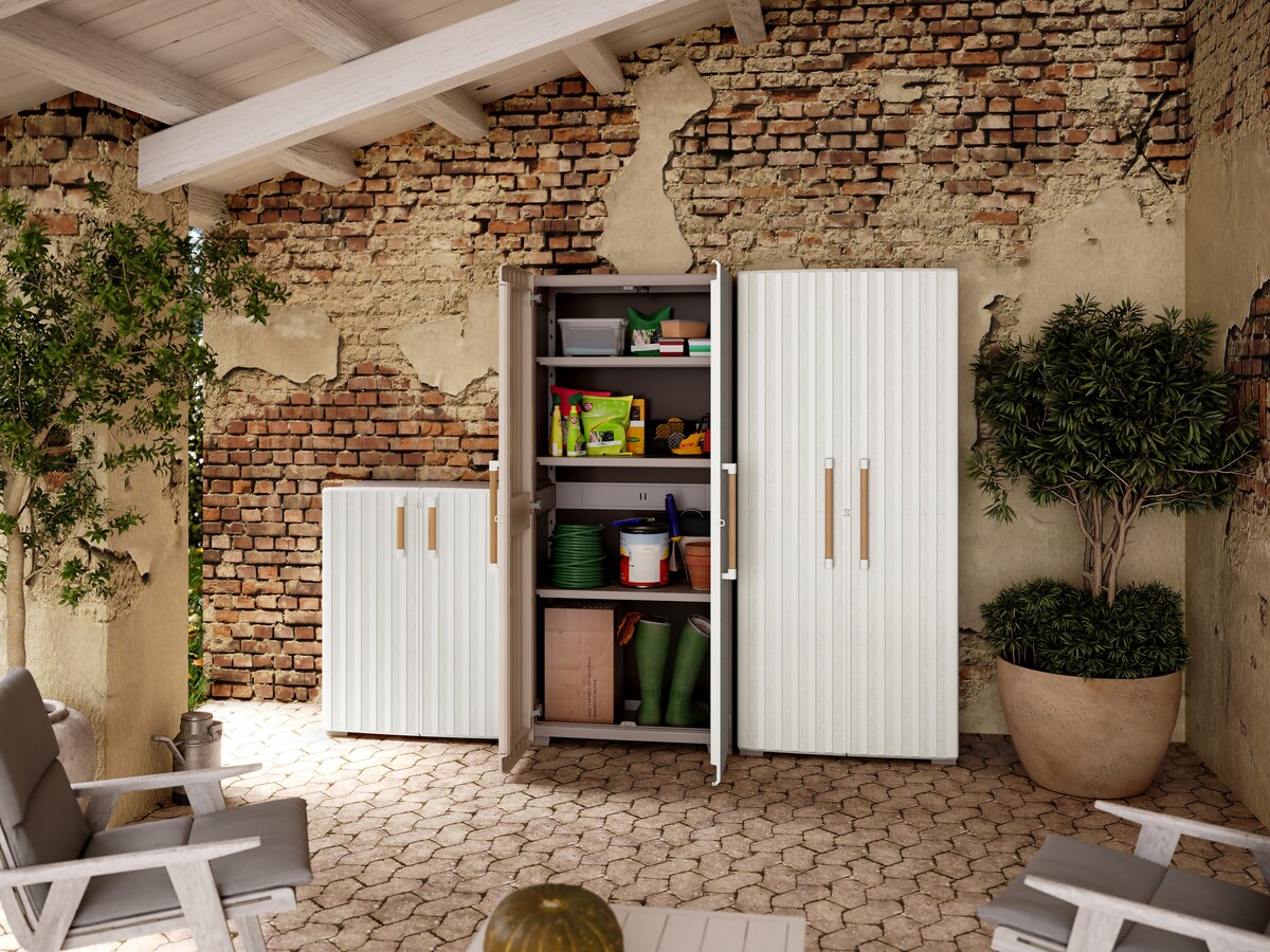 Armário de Resina Alto Groove 2 Portas 80x45x180 cm Areia-3