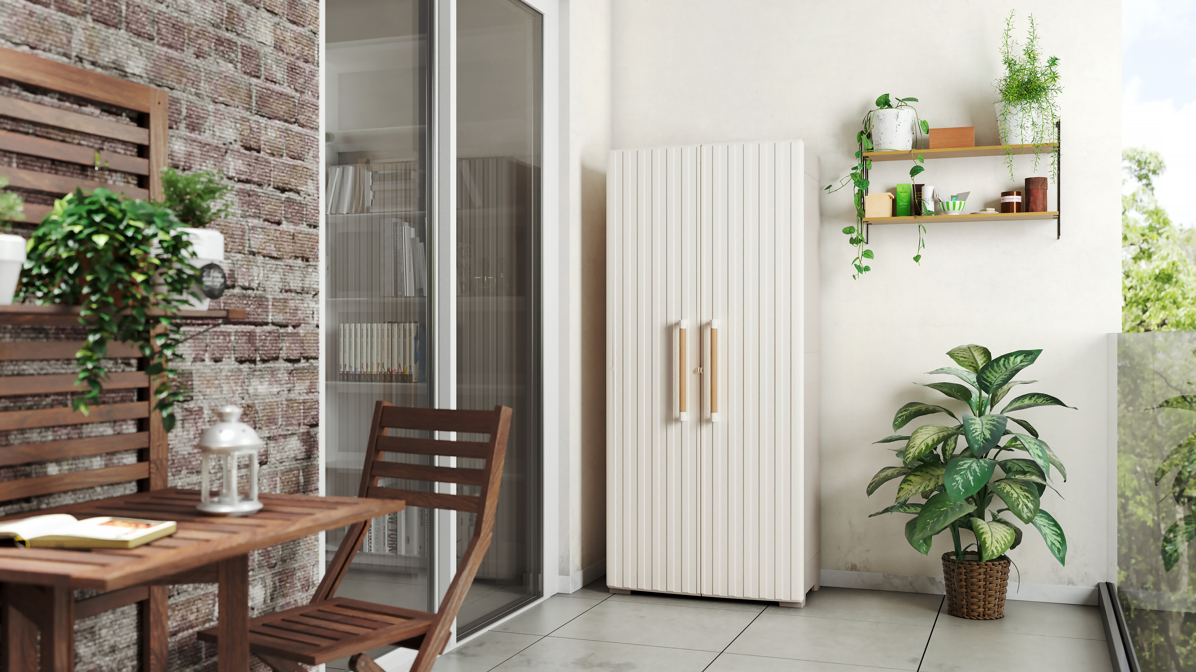 Armario Resina Alto Groove 2 puertas 80x45x180 cm Arena-4