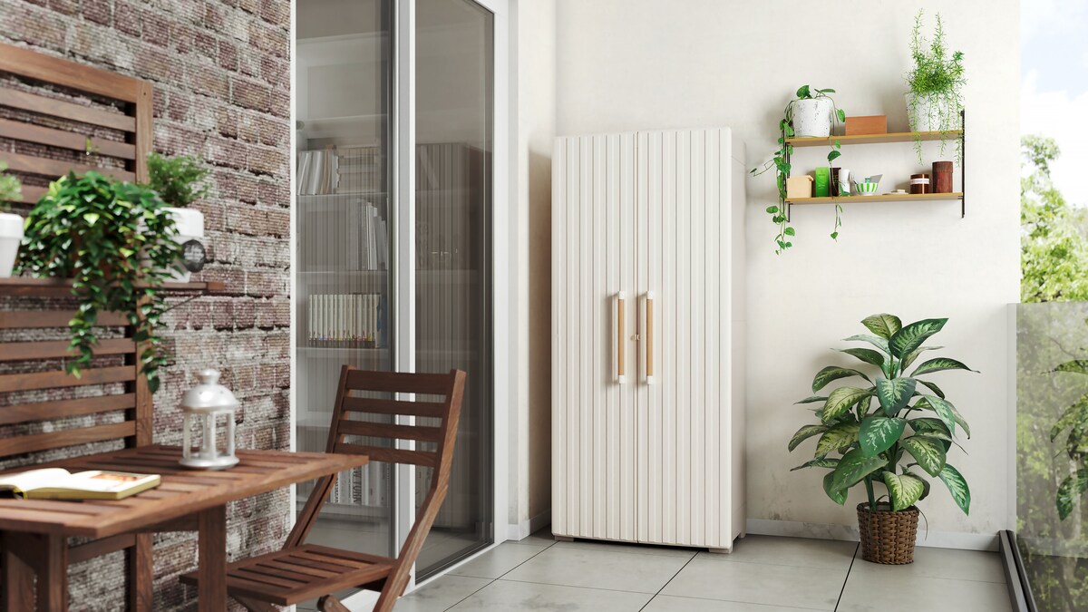 Armário de Resina Alto Groove 2 Portas 80x45x180 cm Areia-4