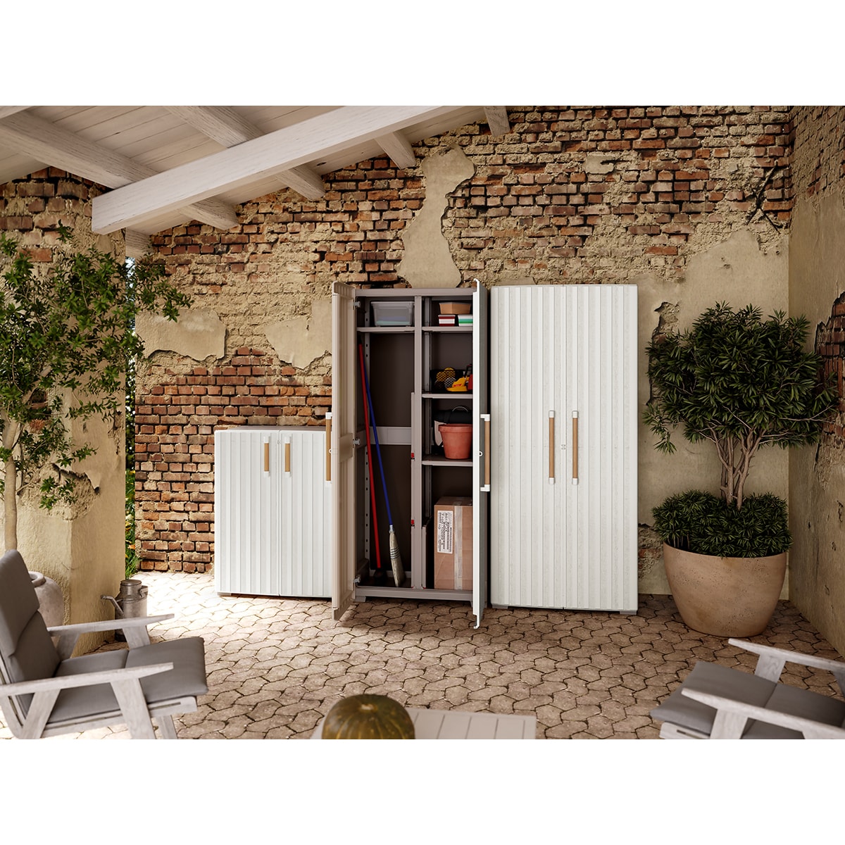 Armário de Resina Alto Vassoureiro Groove 180x80x45 cm Areia-3