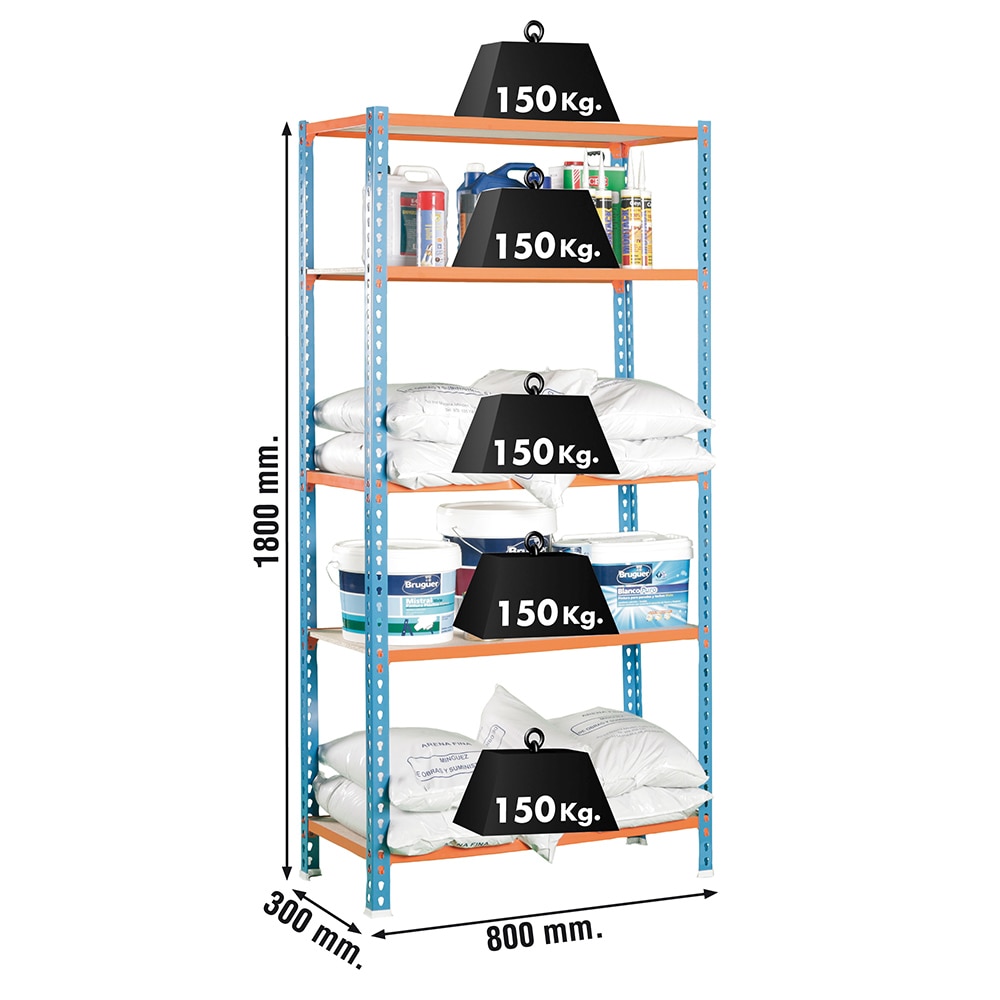 Estantería metálica Maderclick 5B - 80 X 180 X 30 cm Azul / Naranja-3